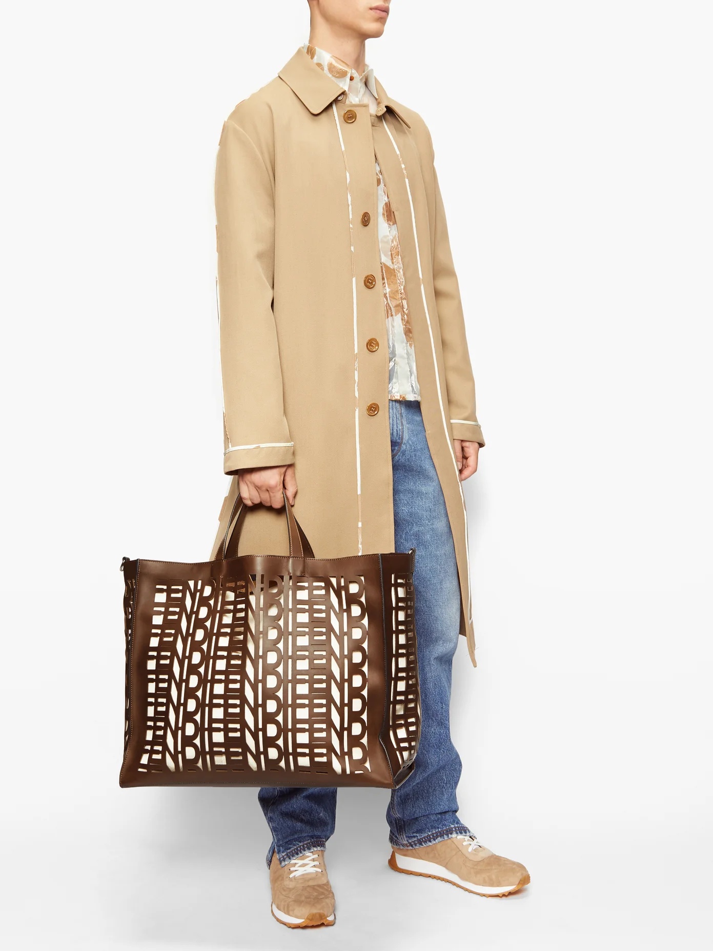 Cut-out logo leather shopper bag - 2