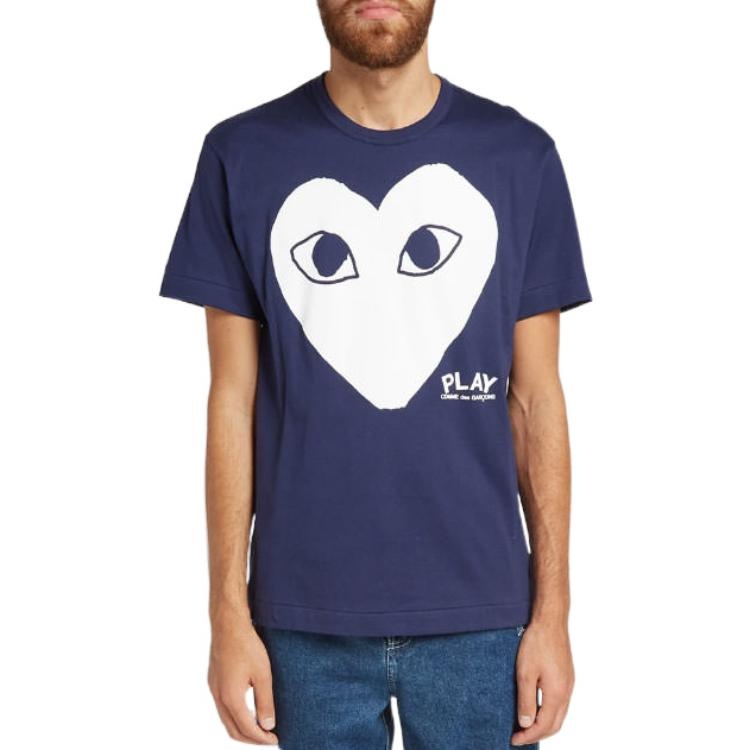 COMME des GARCONS PLAY White Heart Shape Logo Short Sleeve Tee 'Navy Blue' AZ-T180-051-1 - 3