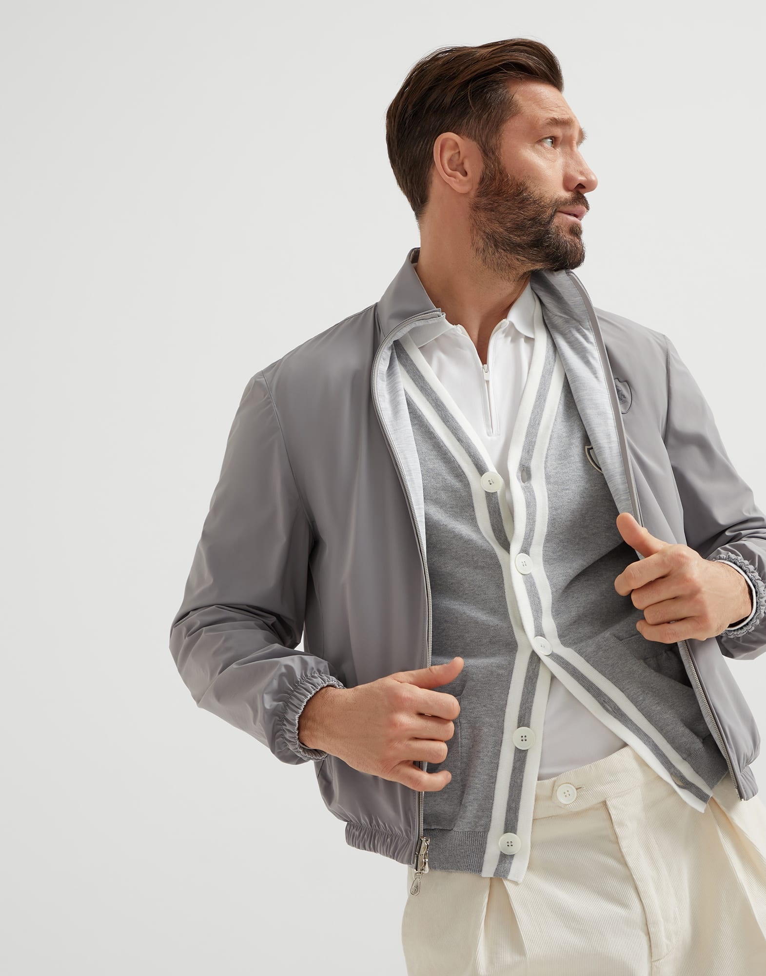 Silk and cotton jersey reversible outerwear jacket with logo - 4