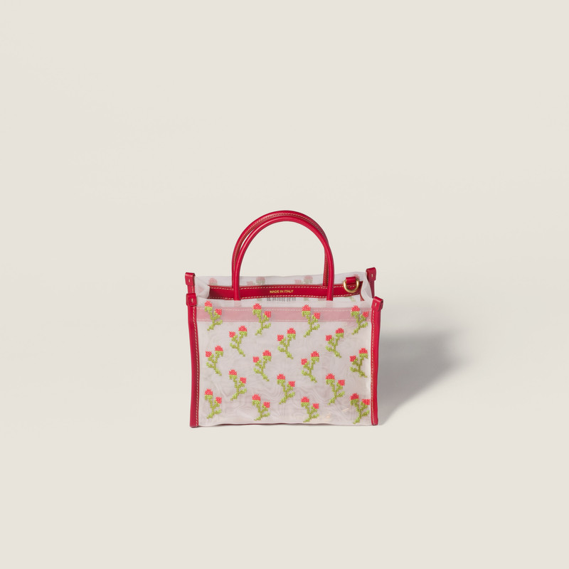 Embroidered mesh top-handle bag 3