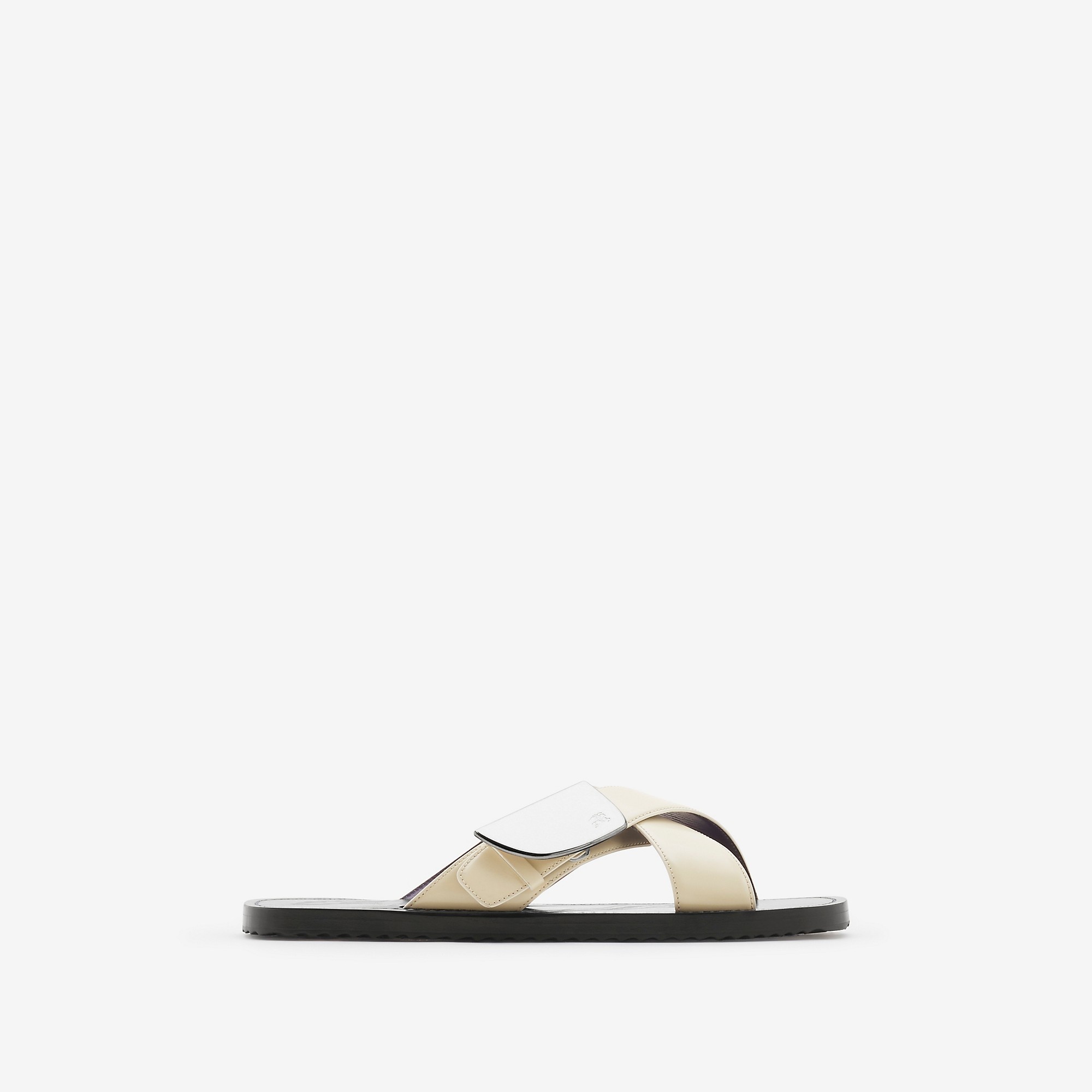 関税込【BURBERRY】ストリップ シールド スリッポン スライド Burberry Leather Strip Shield Slides | REVERSIBLE
