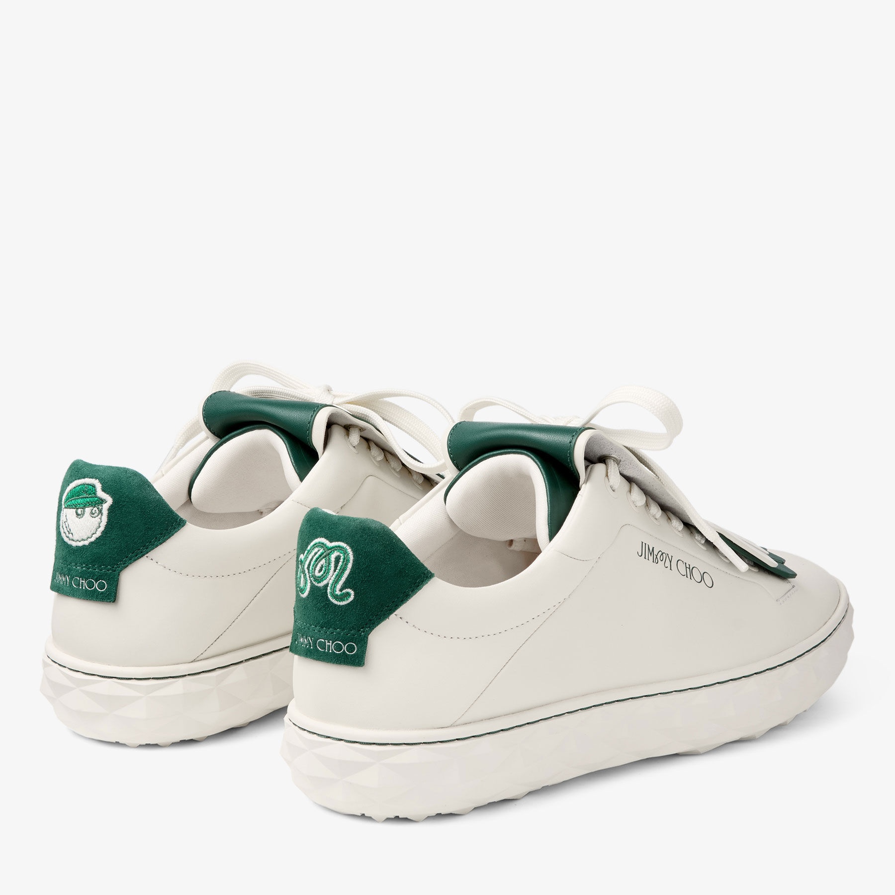 Jimmy Choo / Malbon 2.0 Diamond M
Men's Latte Leather and Malbon Green Trainers with Detachable Kilt - 6