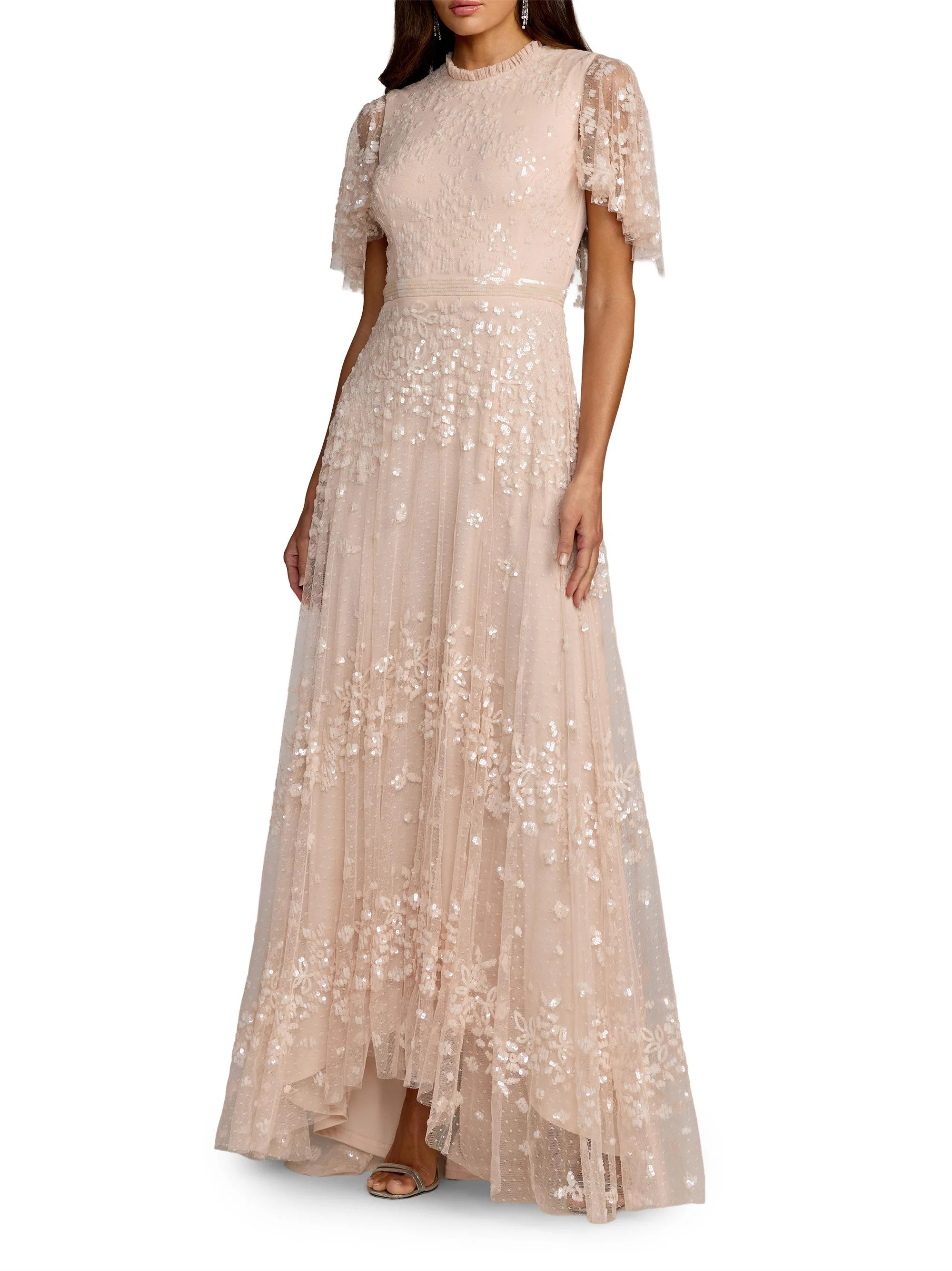 Women's Sequin-Embellished A-Line Tulle Gown - Blush - 1