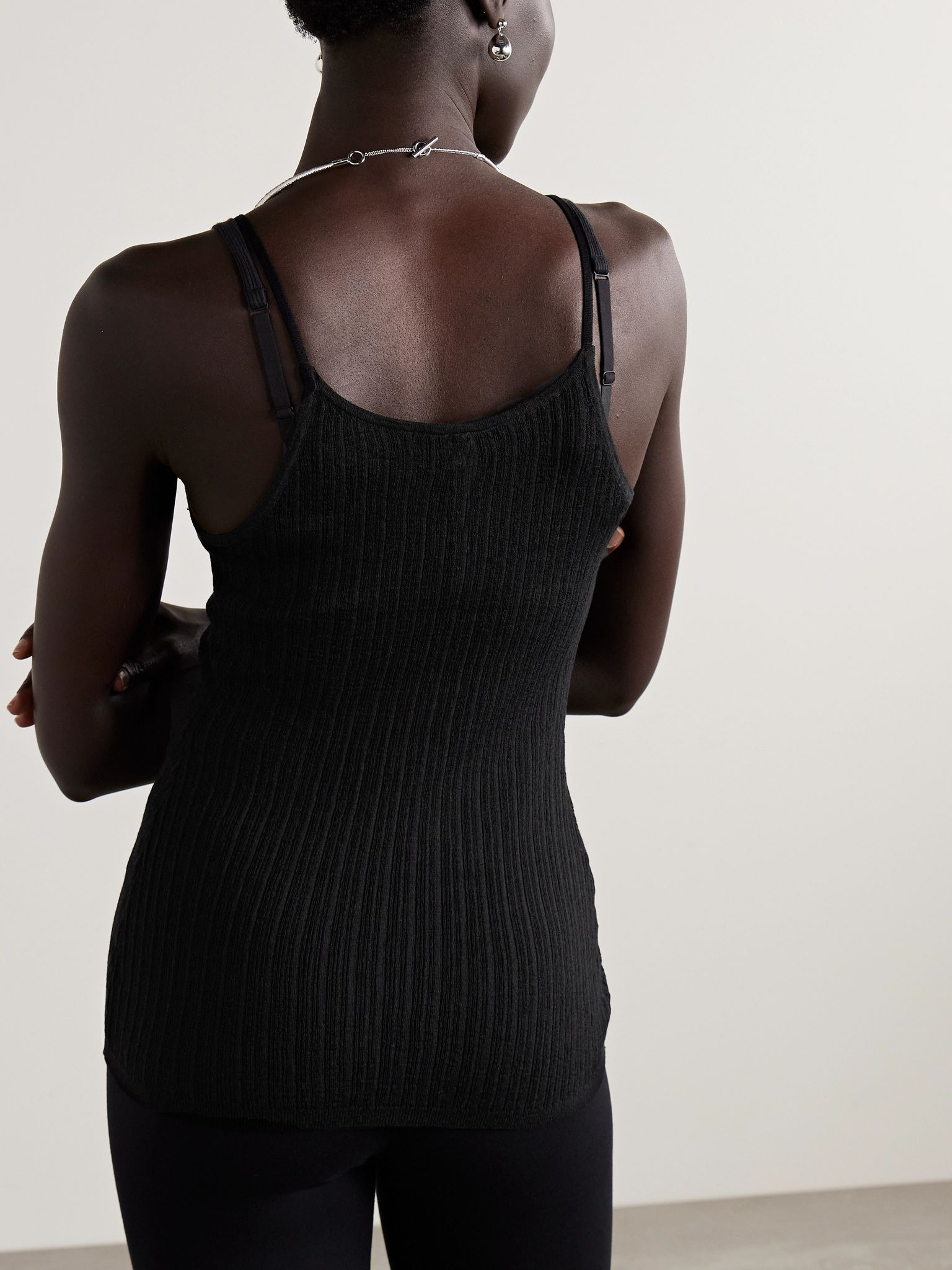 Sheer Knit Plunge Tank - Onyx Black - 4