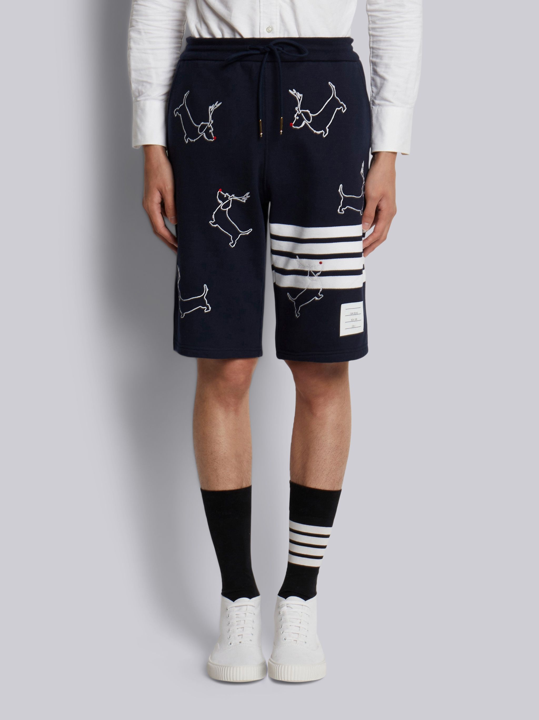 Navy Classic Loopback All Over Hector Rudolph Embroidery 4-bar Sweatshort - 1