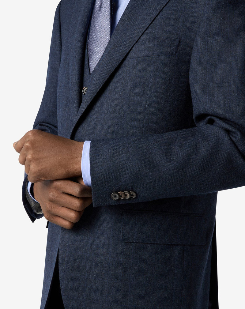 Blue wool flannel and cashmere suit with glen plaid pattern 6