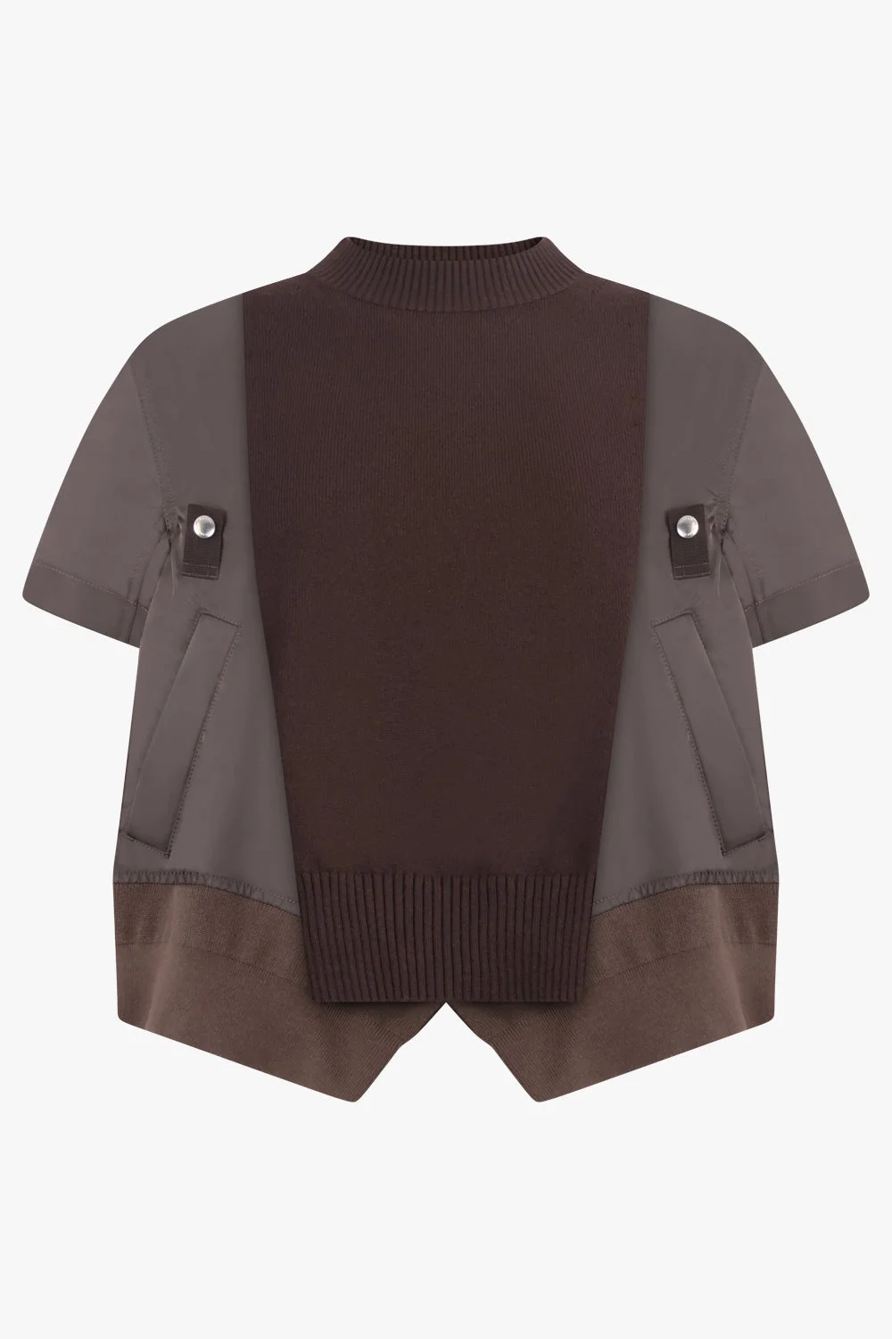 CONTRAST S/S PANEL X KNIT PULLOVER TOP | BROWN - 1