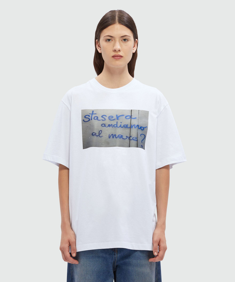 MSGM White cotton T-Shirt with MSGM quotes outlook
