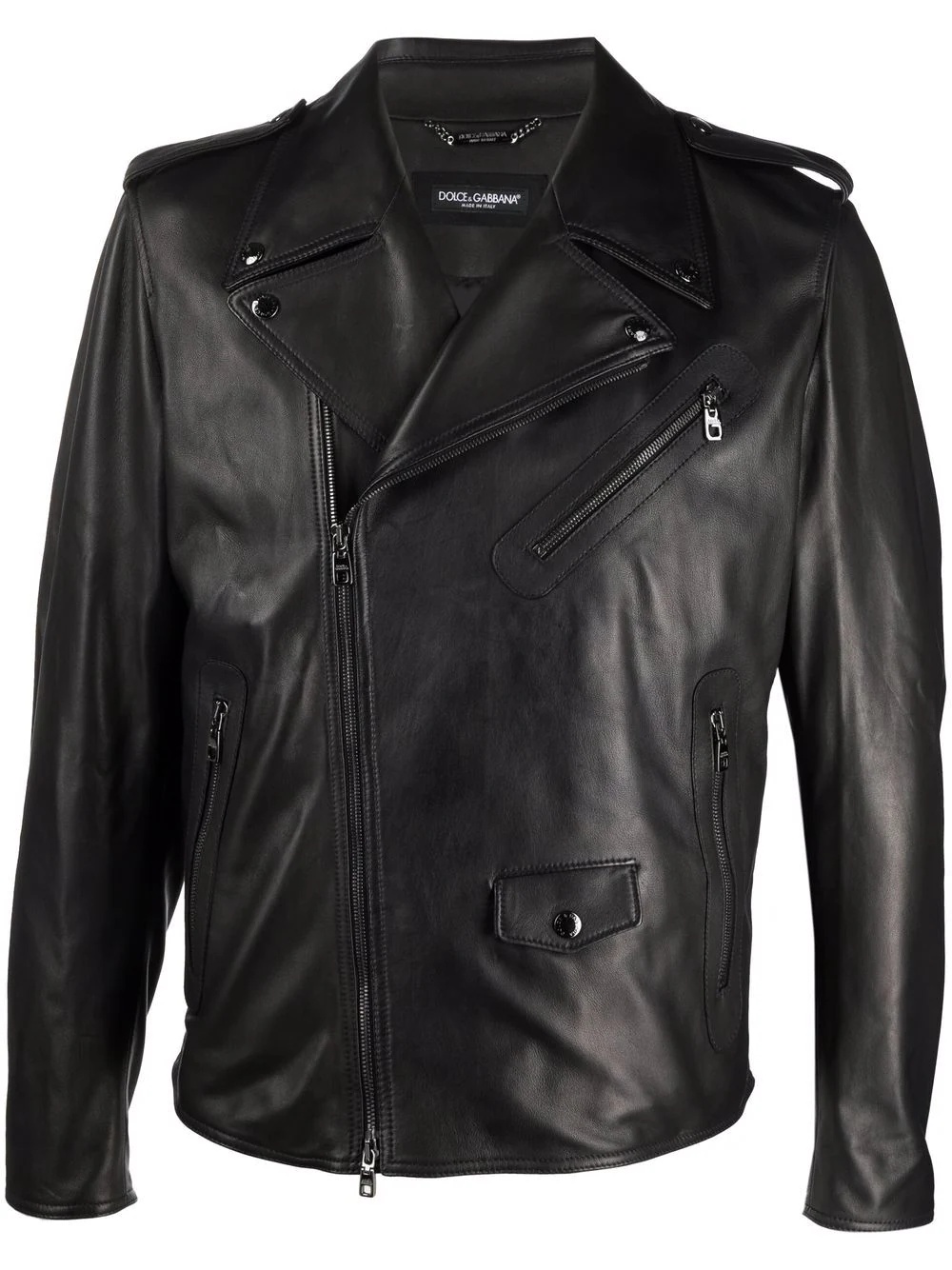 multi-pocket leather biker jacket - 1