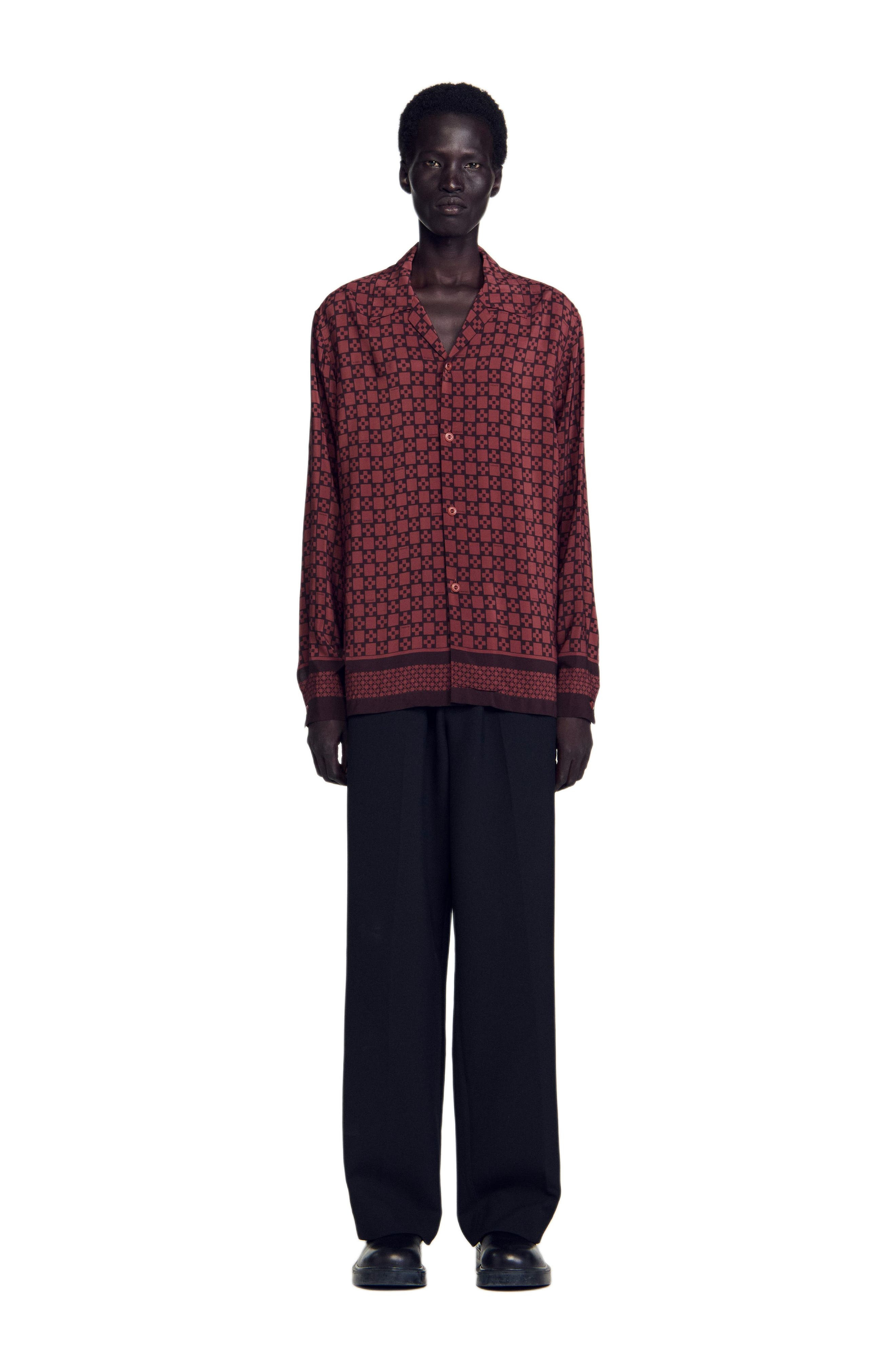 SANDRO Printed loose-fit shirt in Cognac at Nordstrom - 3