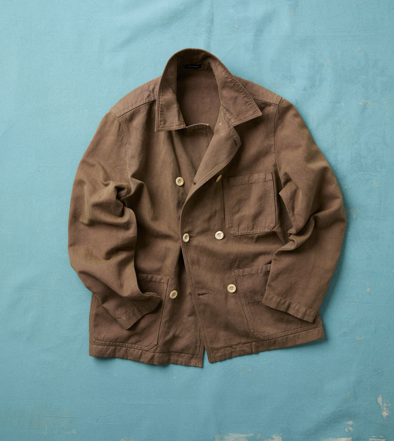 Brown Cotton-Linen Double-Breasted Chore Coat - 1