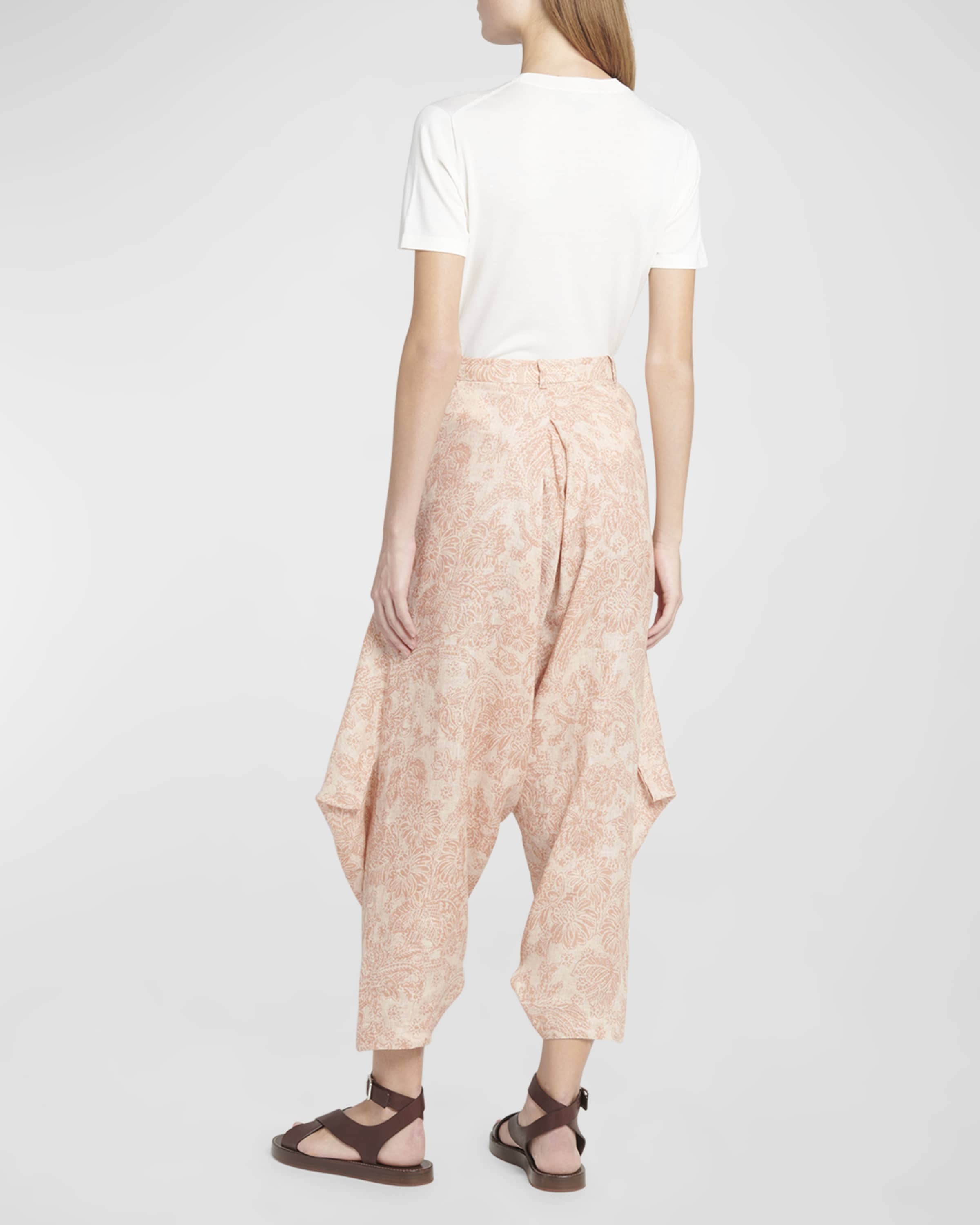 Helmer Woodblock Botanic-Print Draped Straight-Leg Crop Pants - 3