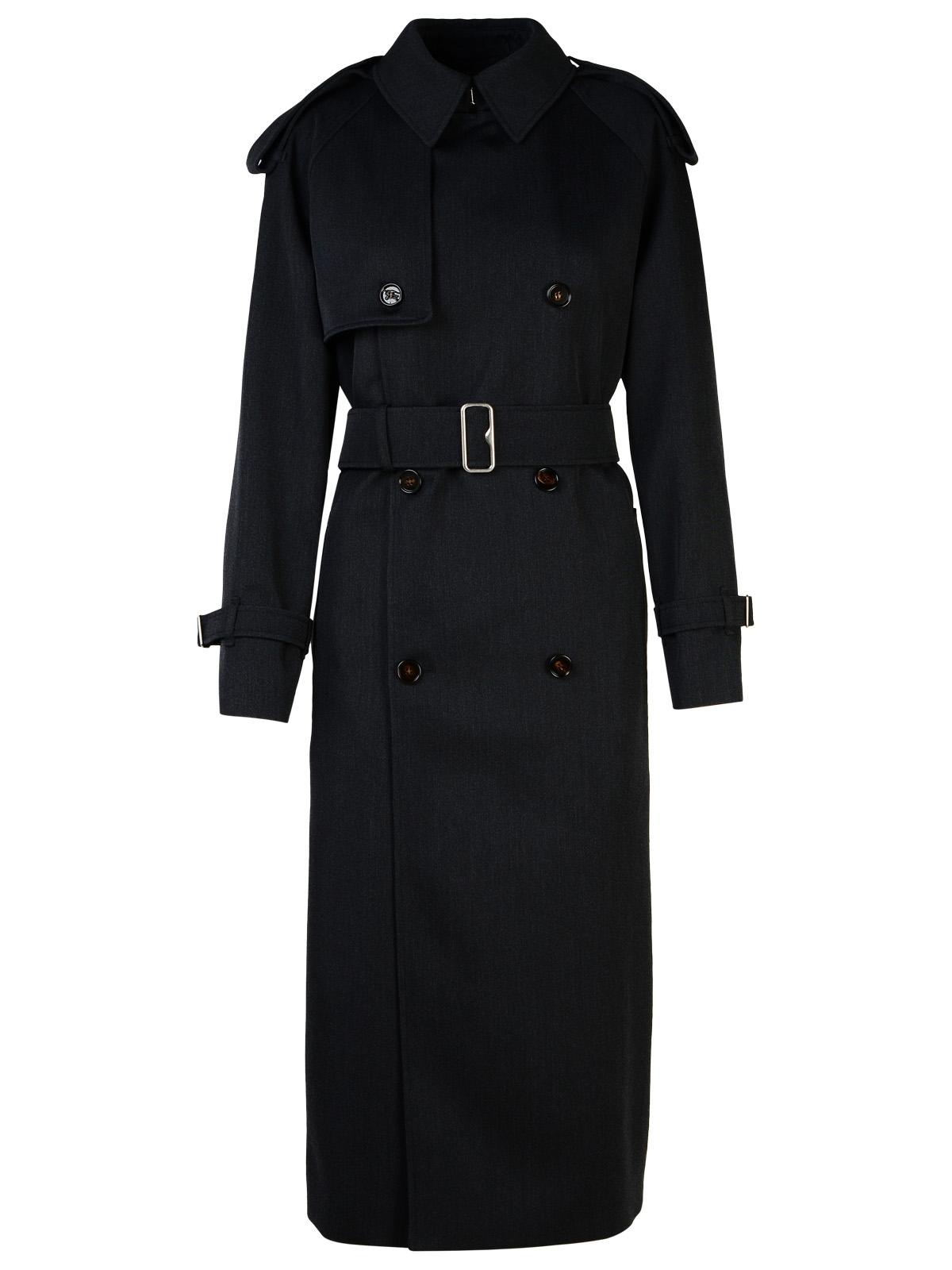 Burberry Grey Wool Long Trench Coat Woman - 1