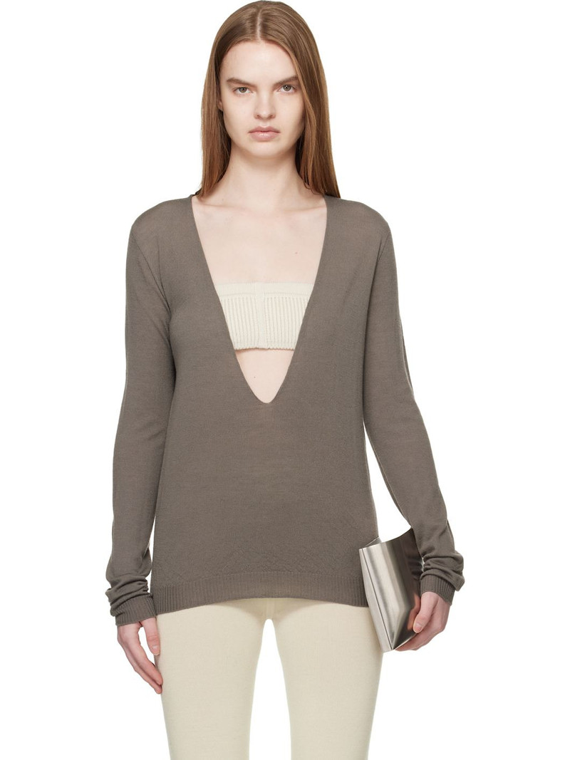 Gray Temple Extreme V Neck Pull Sweater 1
