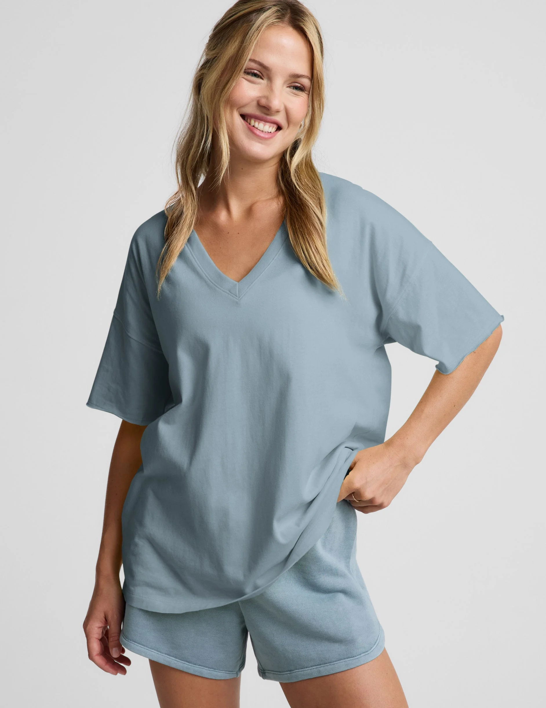SoftKnit Better Than Ever Oversized V-Neck Cotton Tee - 1