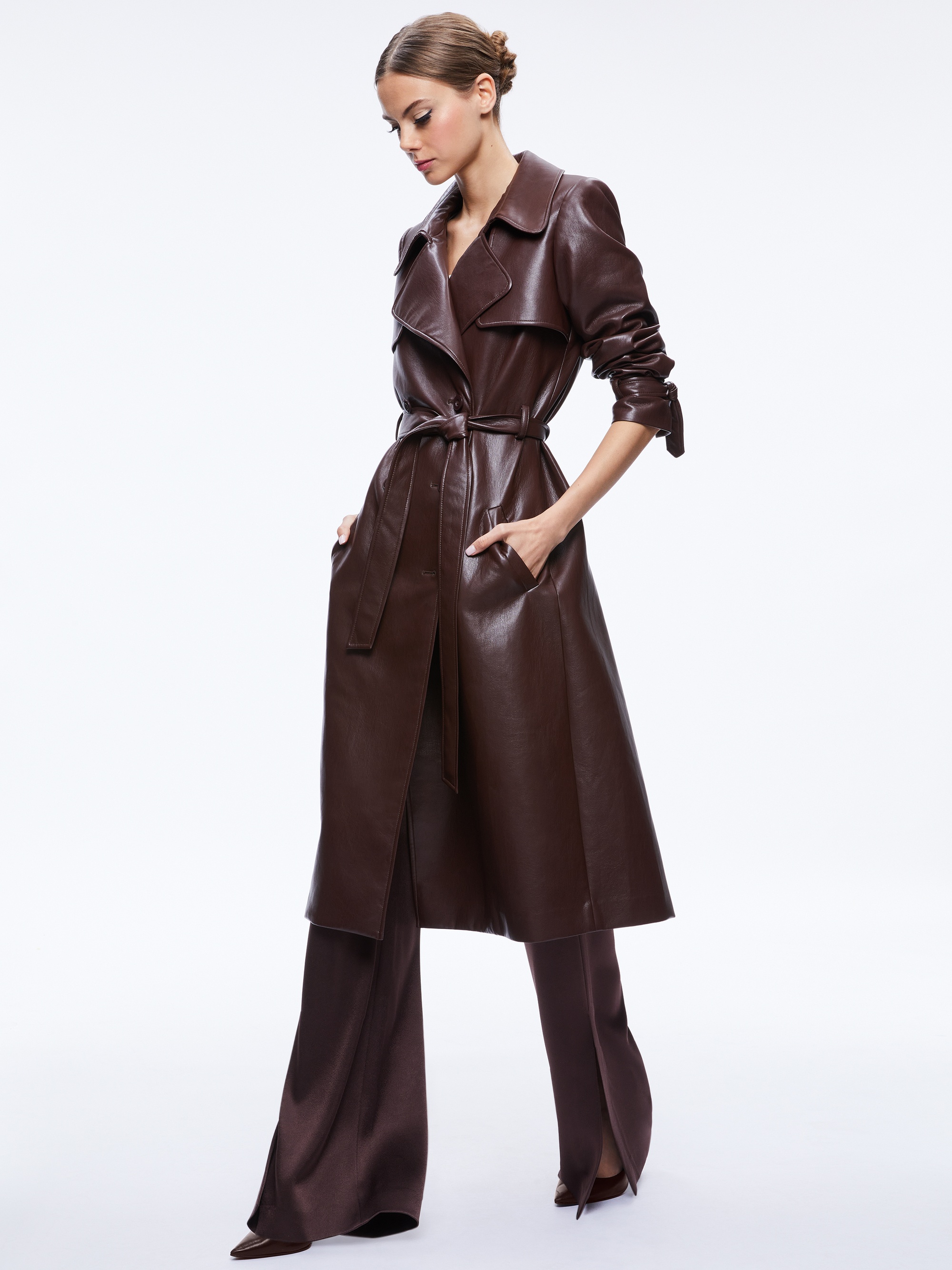 ELICIA VEGAN LEATHER TRENCH COAT - 1