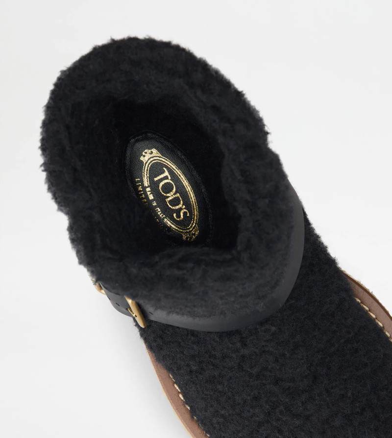 PLATFORM BOOTS IN WOOL AND LEATHER - BLACK 6