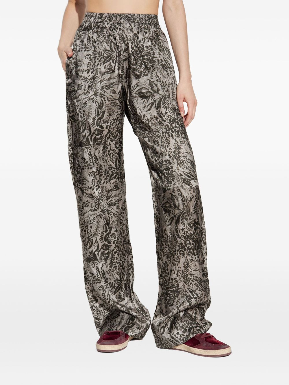 floral-print elastic-waist straight trousers - 3