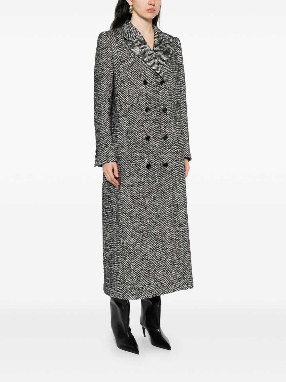 herringbone double-breasted coat - 3