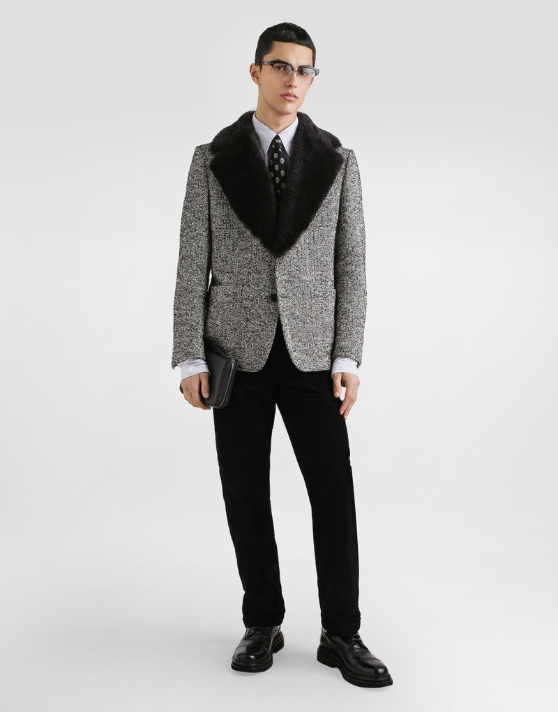 Dolce & Gabbana Single-breasted dotted wool jacket with fur collar outlook