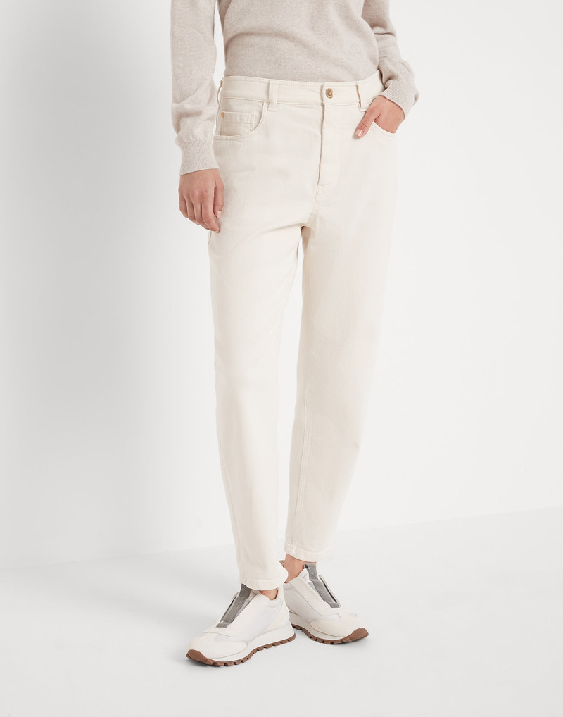 Garment-dyed comfort denim baggy trousers with shiny tab 1