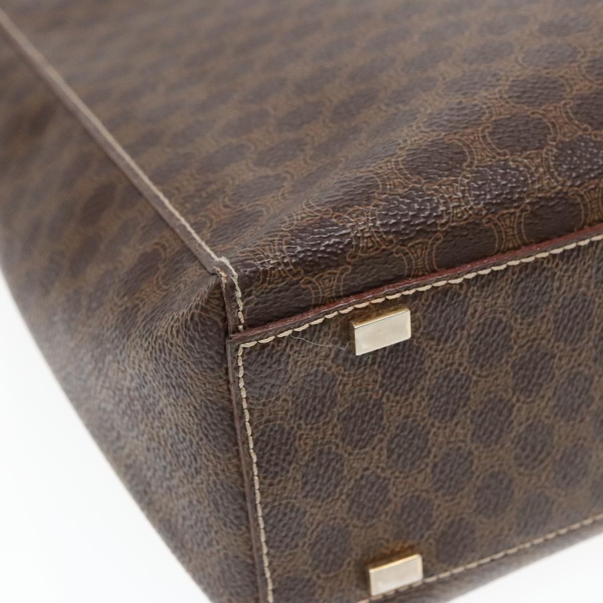 CELINE Macadam Canvas Hand Bag Pvc Leather Brown Gold - 11