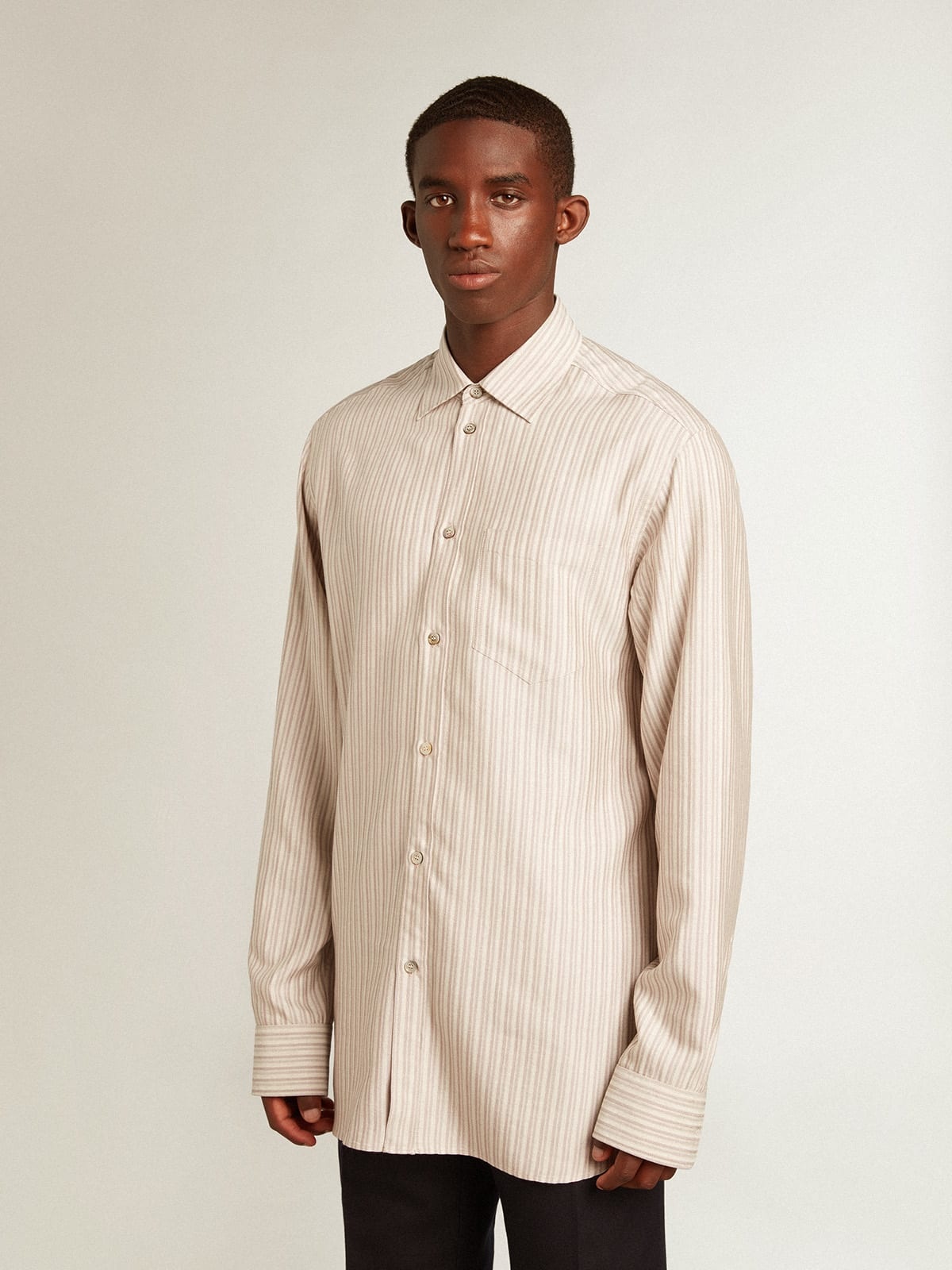 Men's viscose-blend linen shirt with striped pattern - 4
