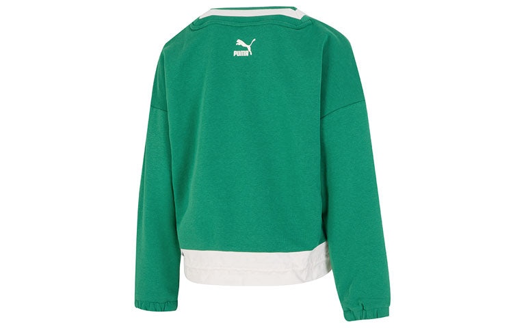 (WMNS) PUMA Logo V neck Sweatshirt 'Green' 537524-86 - 2