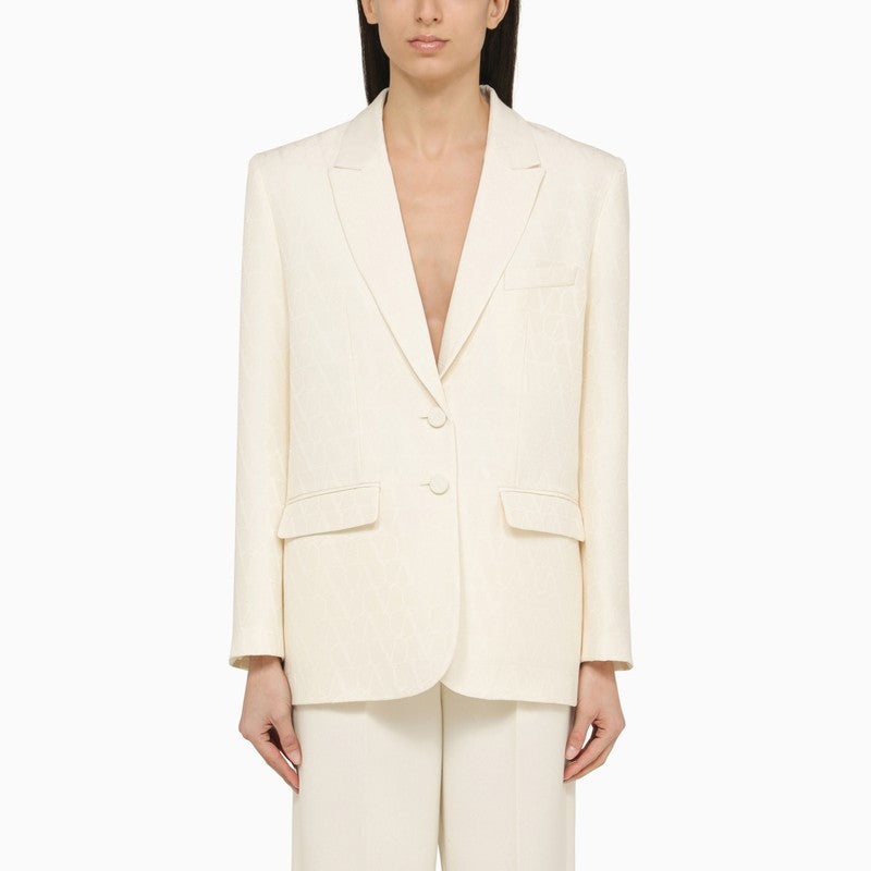 Valentino Ivory Single-Breasted Jacket In Wool And Silk Women - 1