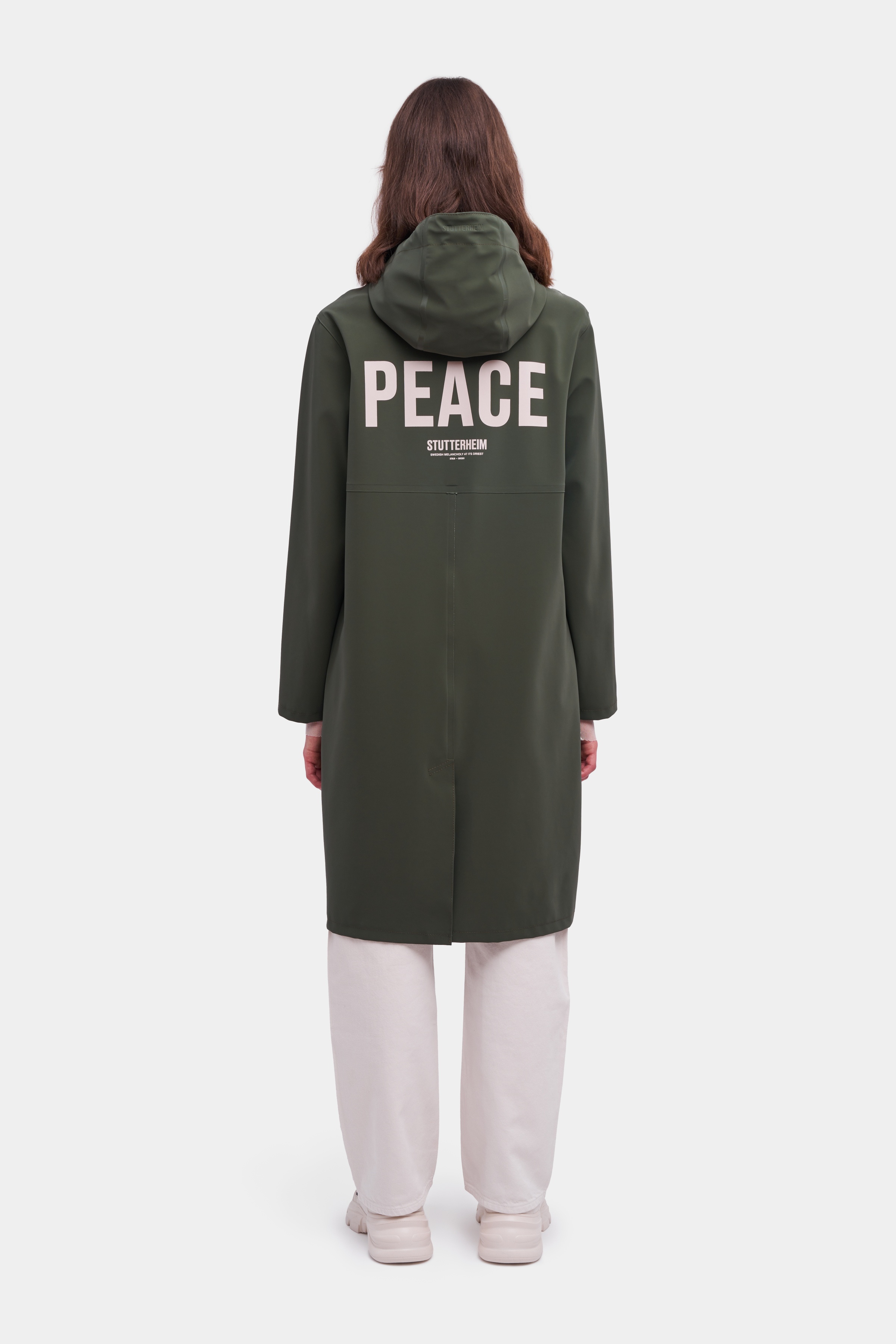 Stockholm Long Matte Print Raincoat Dark Green - 4