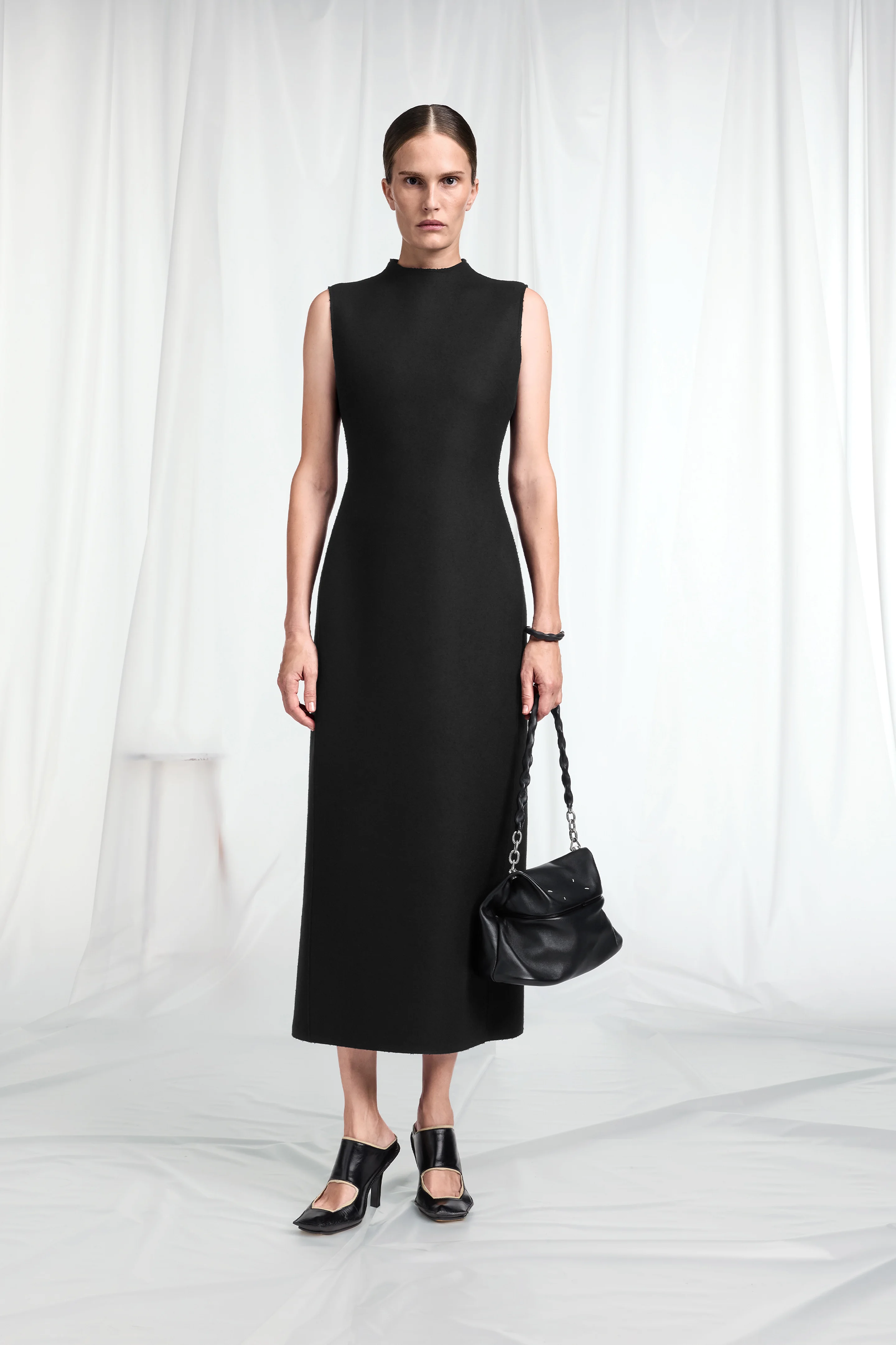 Mock-Neck Virgin Wool Maxi Dress - 1
