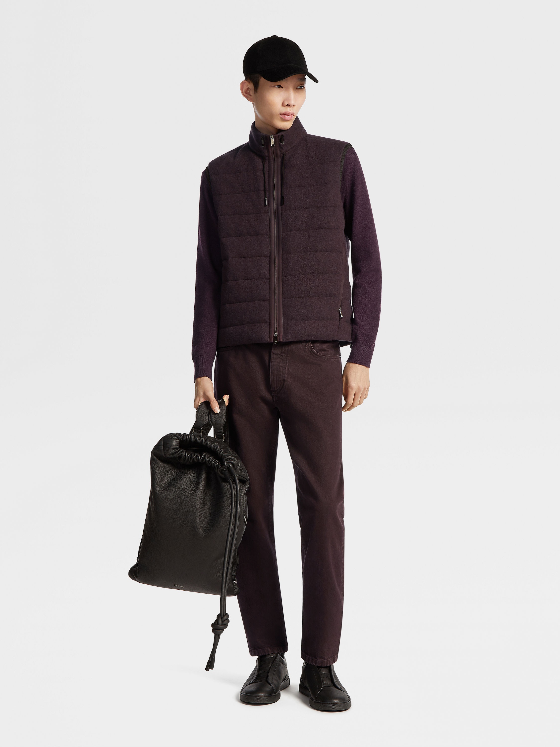 DARK BURGUNDY MARBLED COTTON ROCCIA JEANS - 6