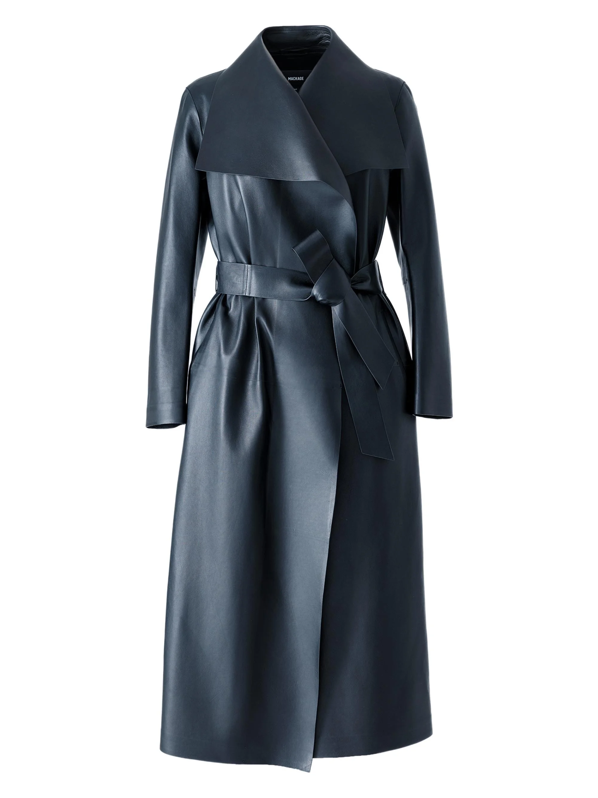 Women's Mai Leather Waterfall Maxi Wrap Coat - Black - 1