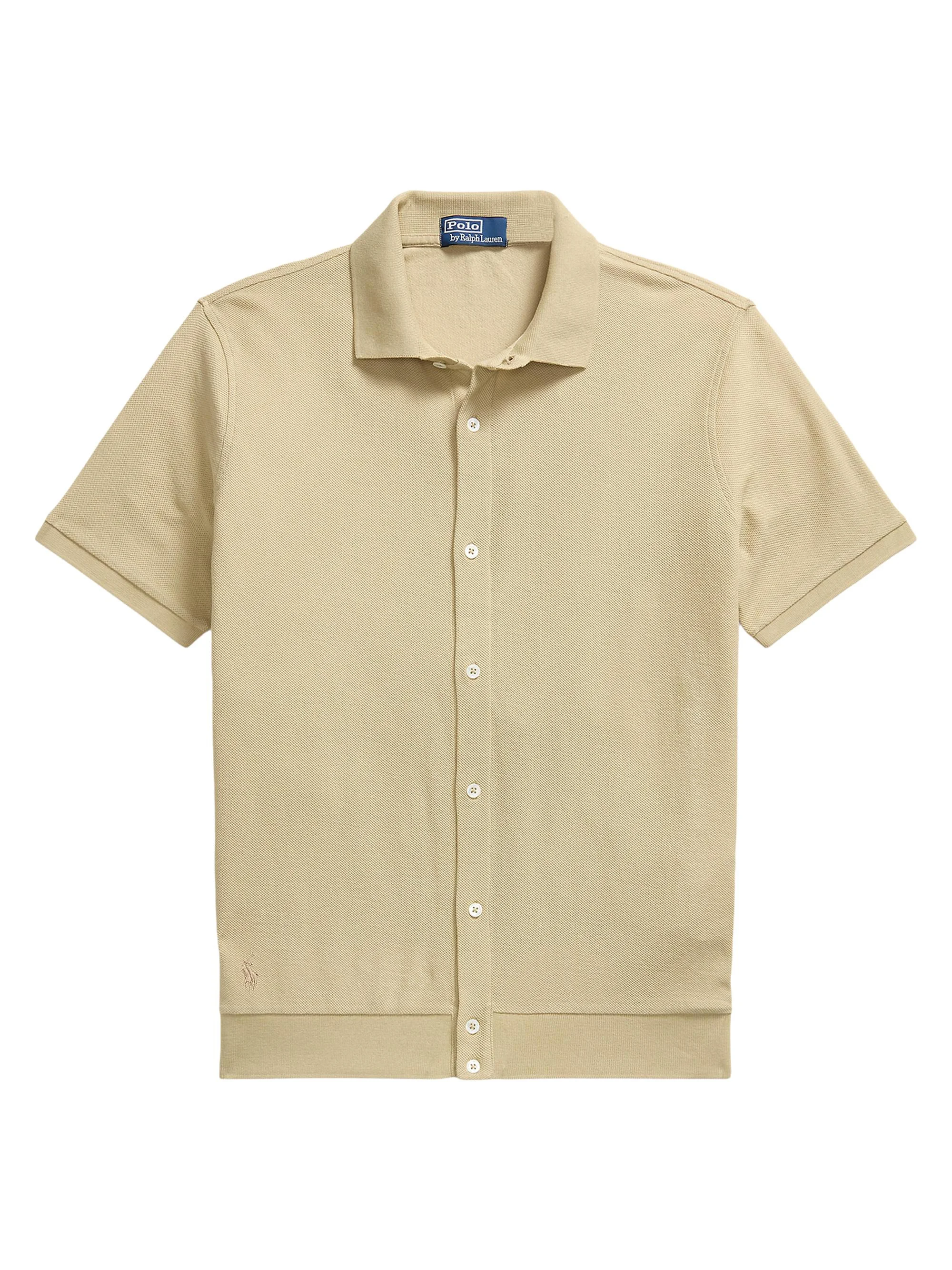 Men's Honeycomb-Knit Cotton Polo Shirt - Coastal Beige - 1