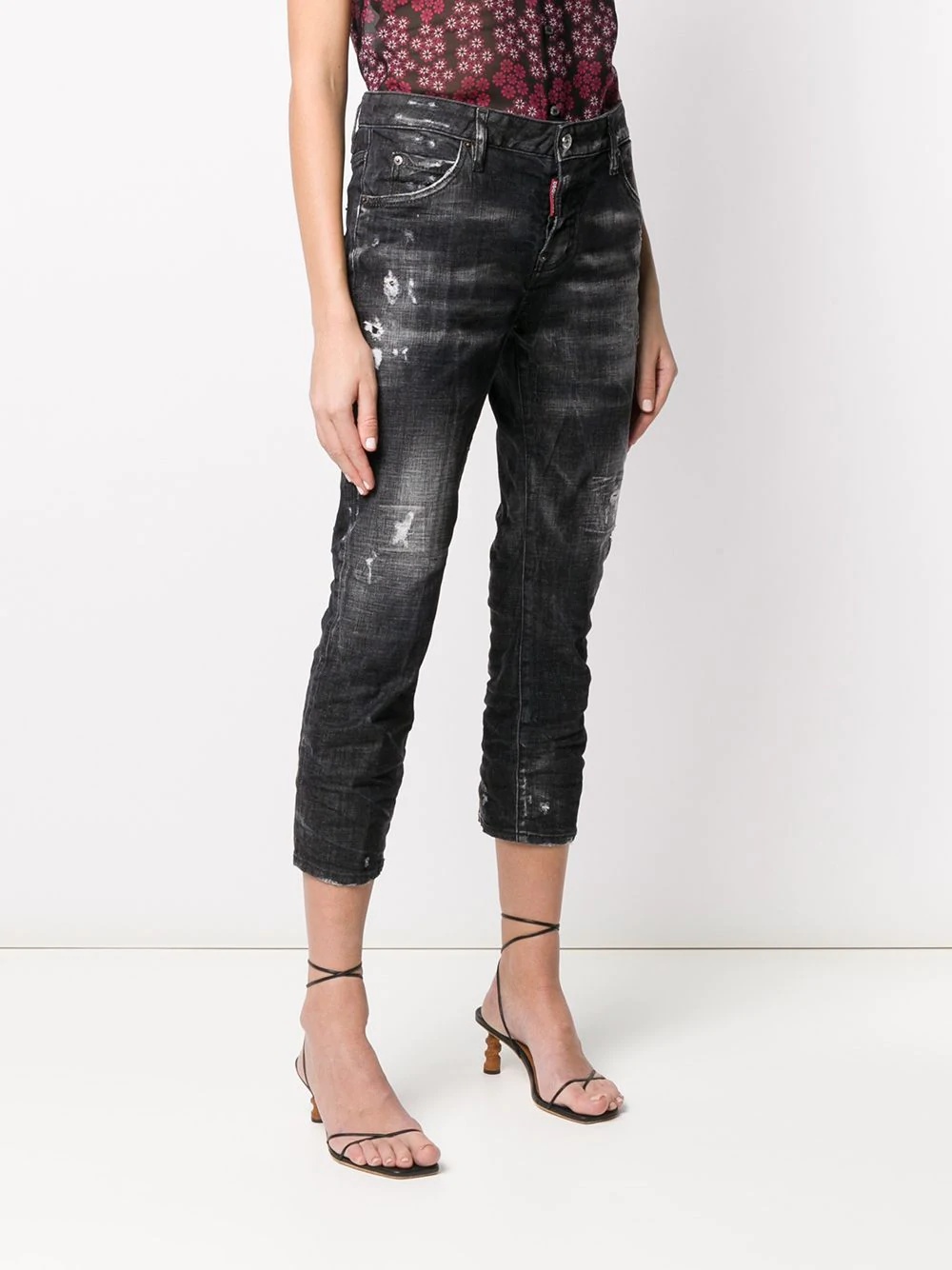 distressed effect mid rise jeans - 3