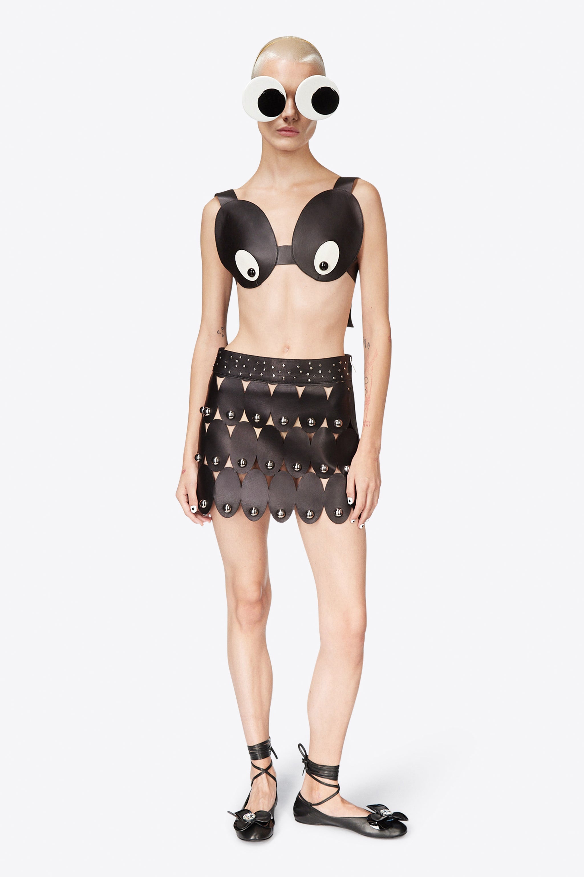 STUDDED EYE LEATHER MINI SKIRT - 4