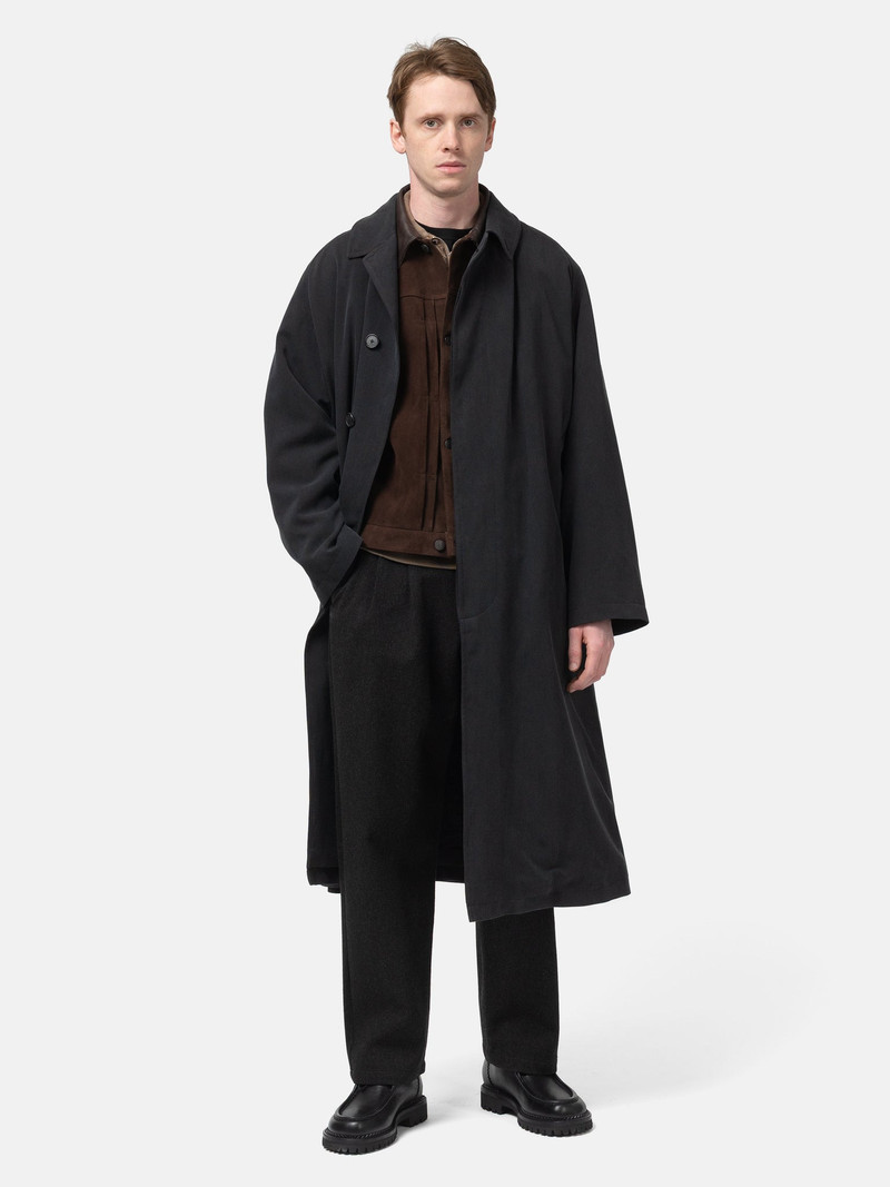 A.PRESSE Maxi Length Washed Silk Balmacaan Coat Black outlook