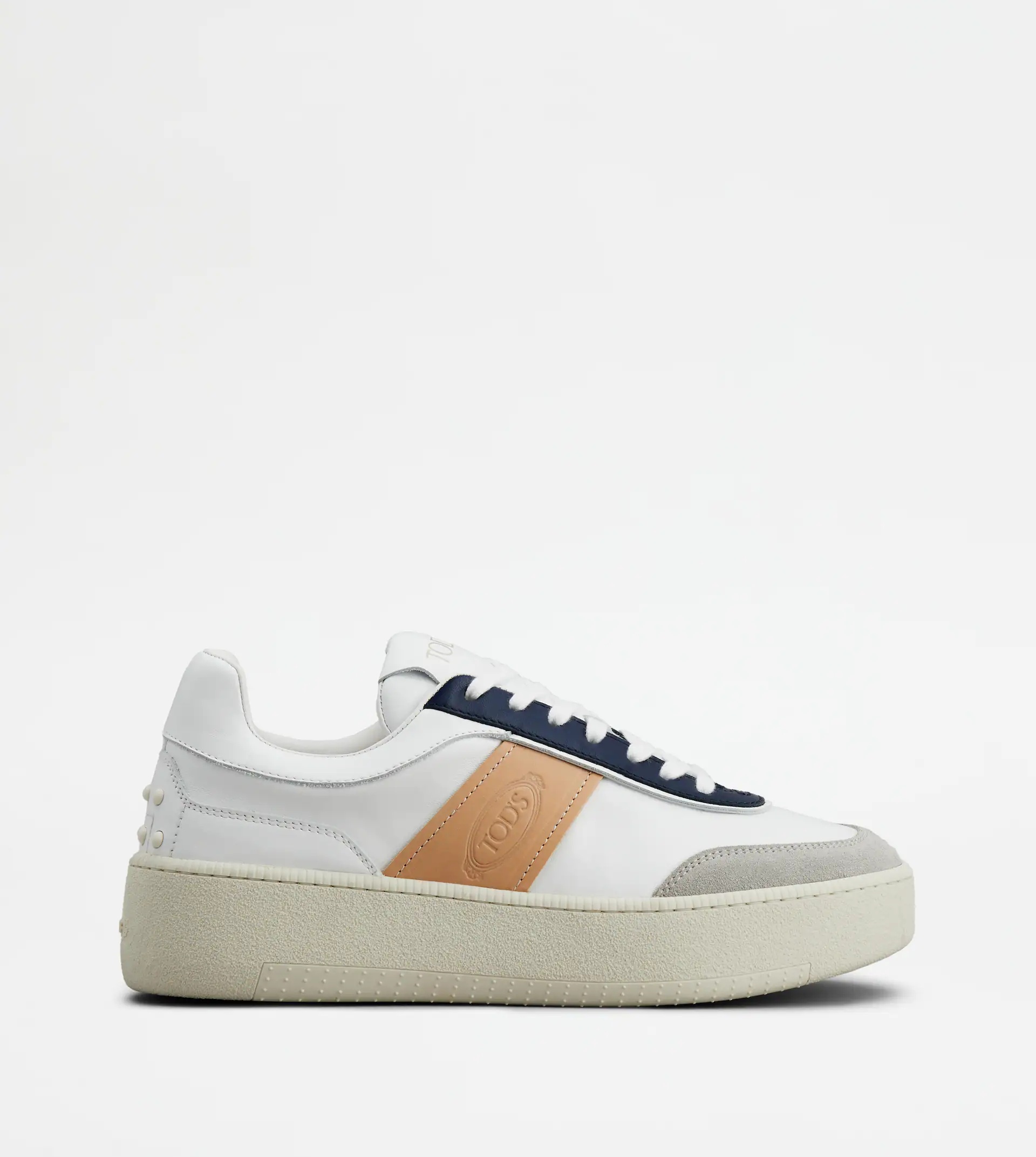 PLATFORM SNEAKERS IN LEATHER - WHITE, BEIGE, BLUE - 1