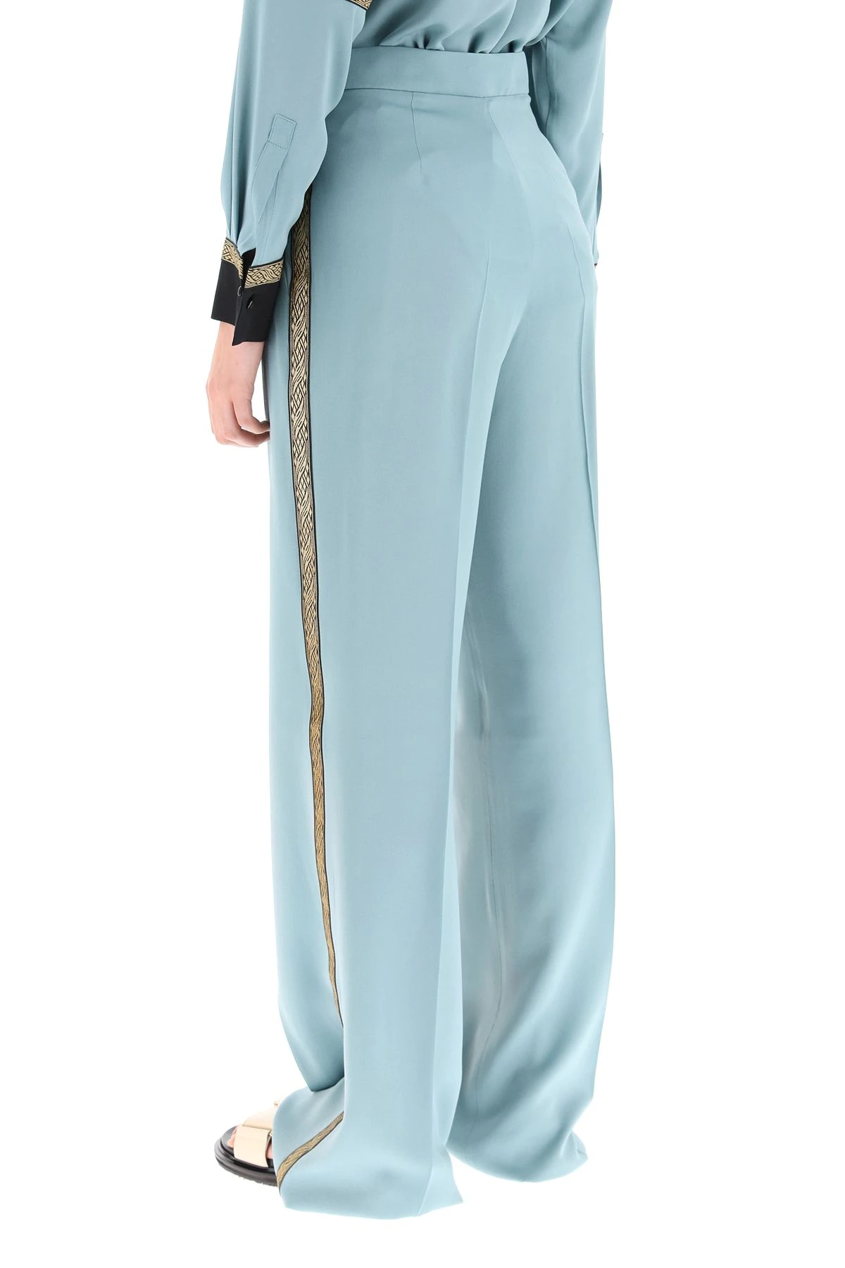 SILK PANTS WITH EMBROIDERED BANDS - 4