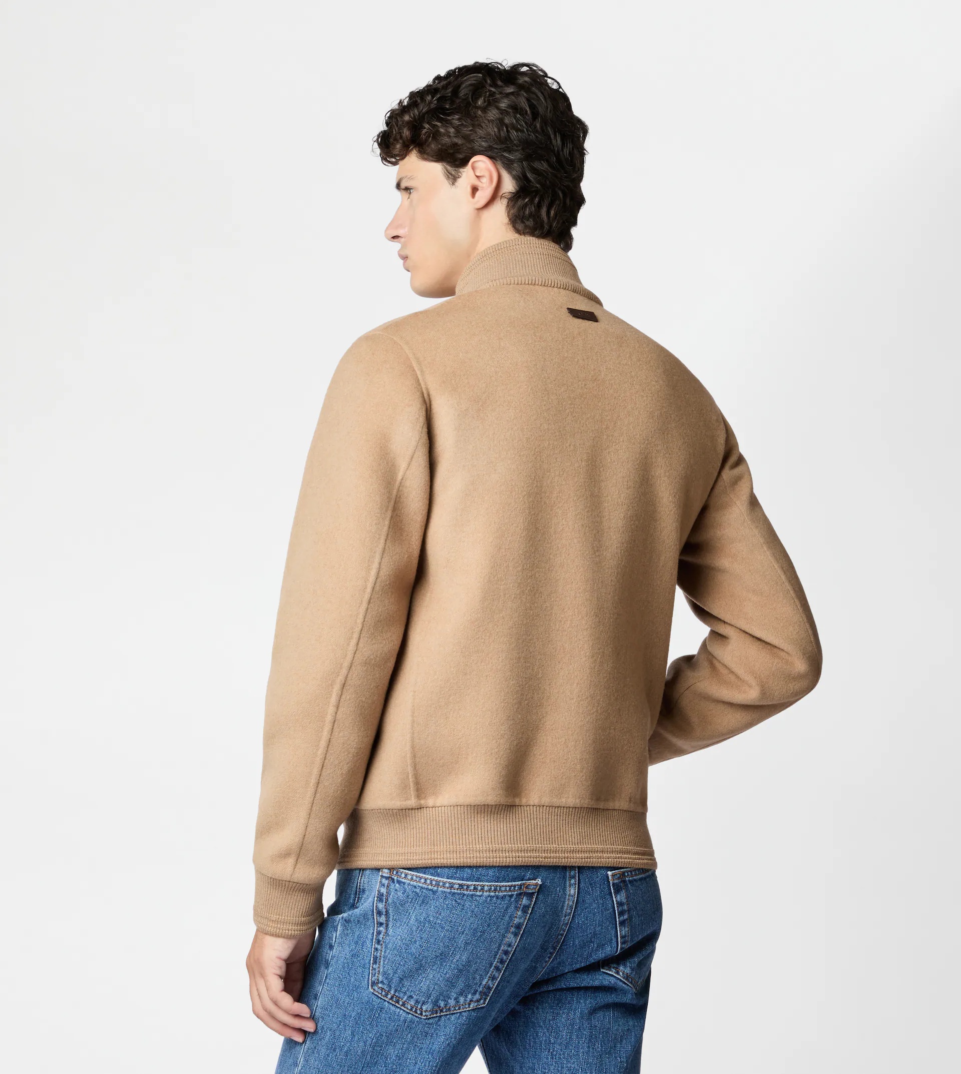 BOMBER JACKET IN CAMEL DOUBLE FABRIC - BEIGE - 5