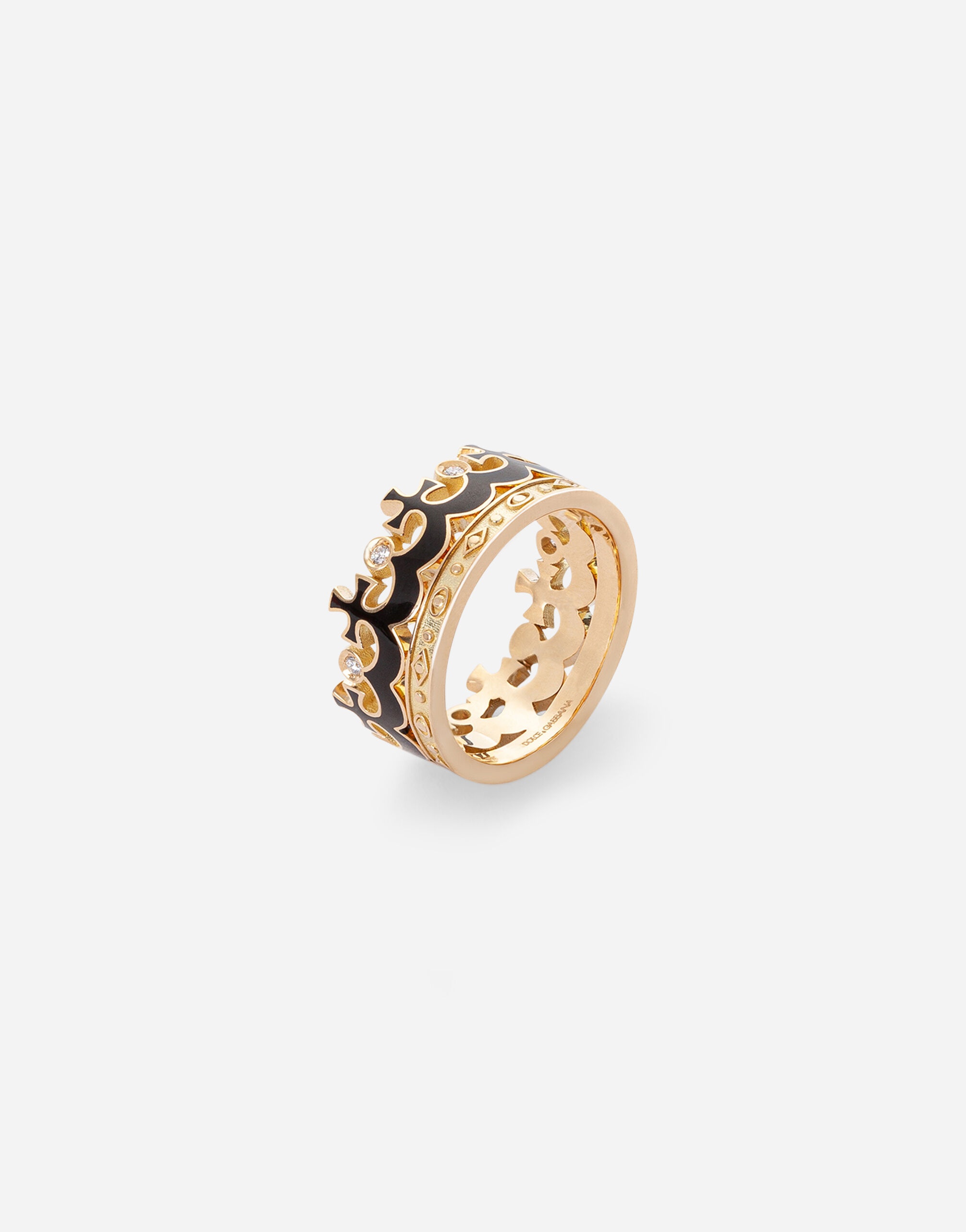 Crown yellow gold ring with black enamel crown and diamonds - 2