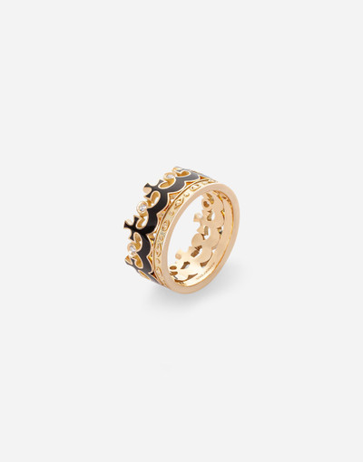 Dolce & Gabbana Crown yellow gold ring with black enamel crown and diamonds outlook