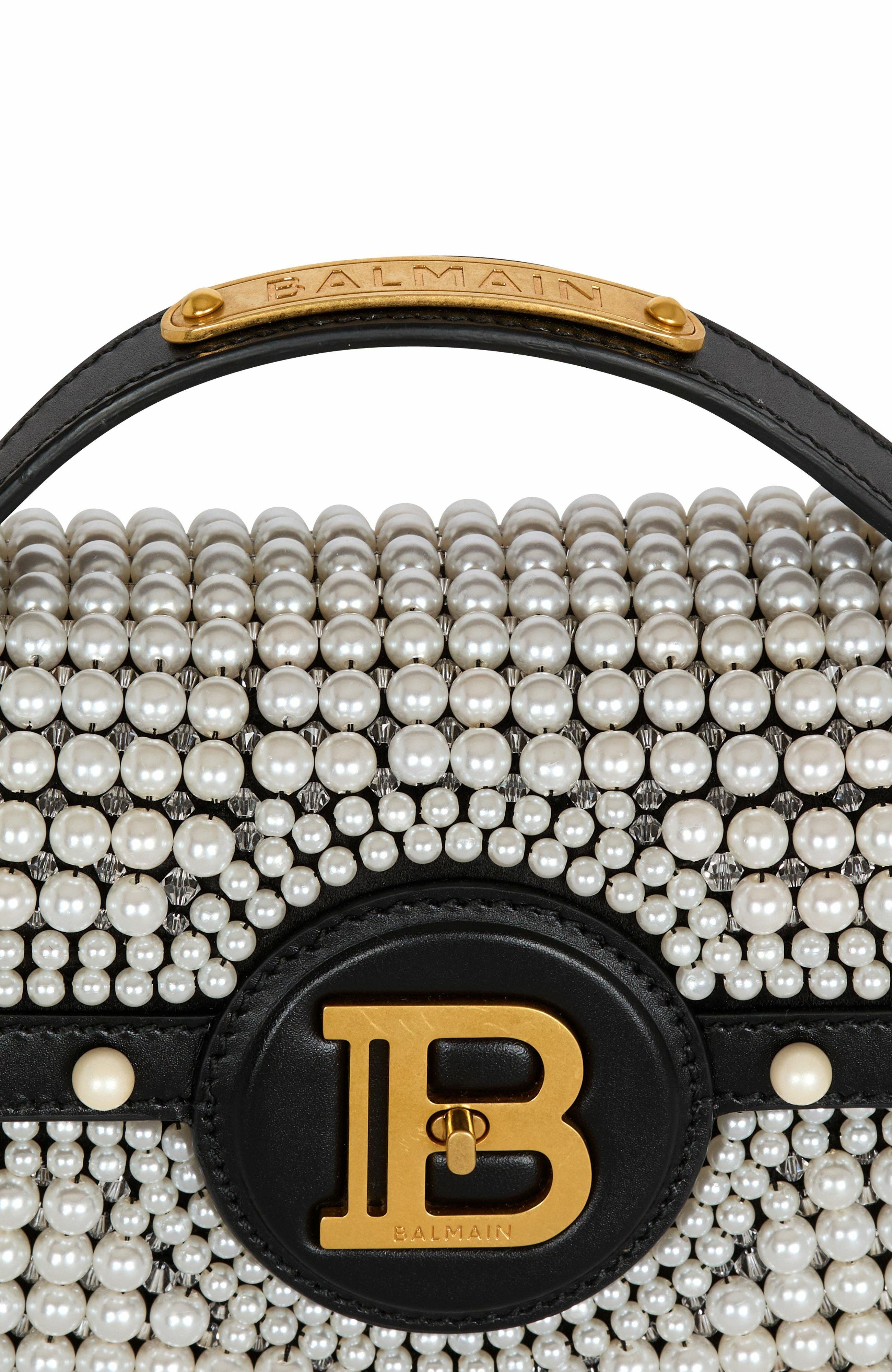 Balmain B-Buzz Dynasty bag in leather and embroidered satin in Black at Nordstrom - 7