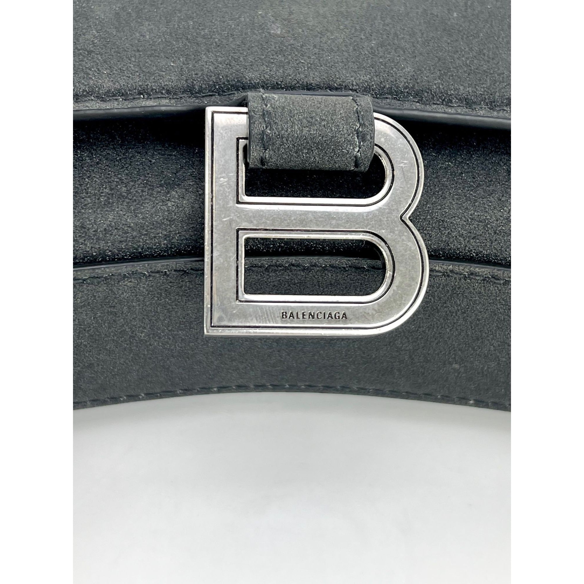 BALENCIAGA Hourglass Wallet On Chain Black Glitter Clutch Shoulder Bag - 6