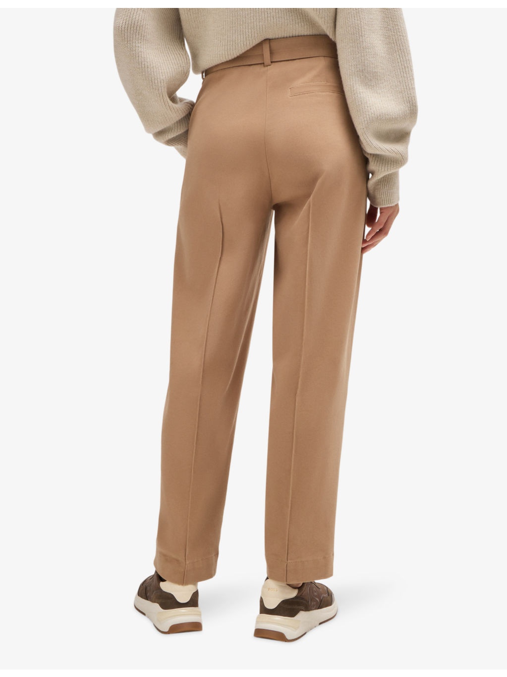 Tie-waist tapered-leg high-rise stretch-cotton trousers - 4