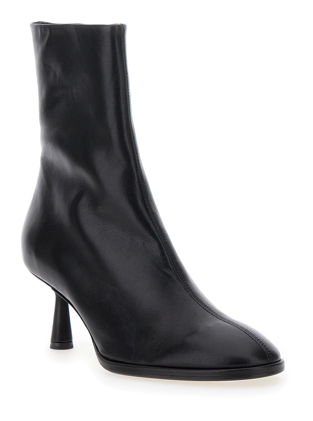 Aeyde Women Black Ankle Boots With Rounded Toe In Leather Woman - 2