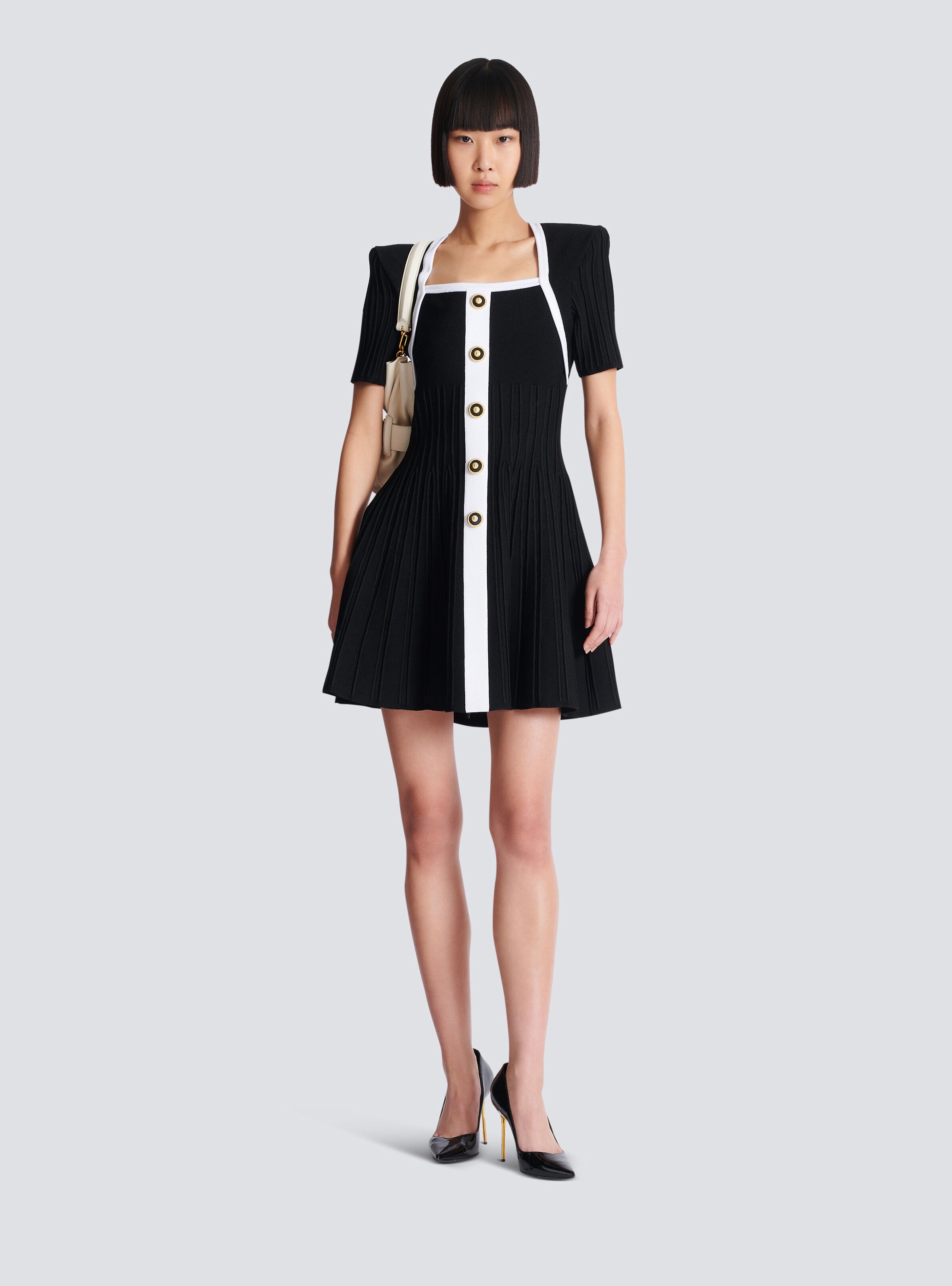 Two-tone A-line knit dress - 2