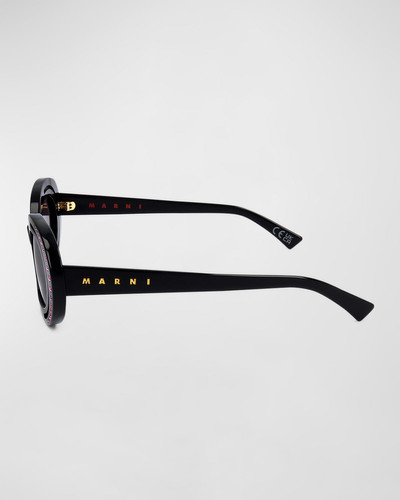 Marni Crystal-Embellished Acetate Oval Sunglasses outlook