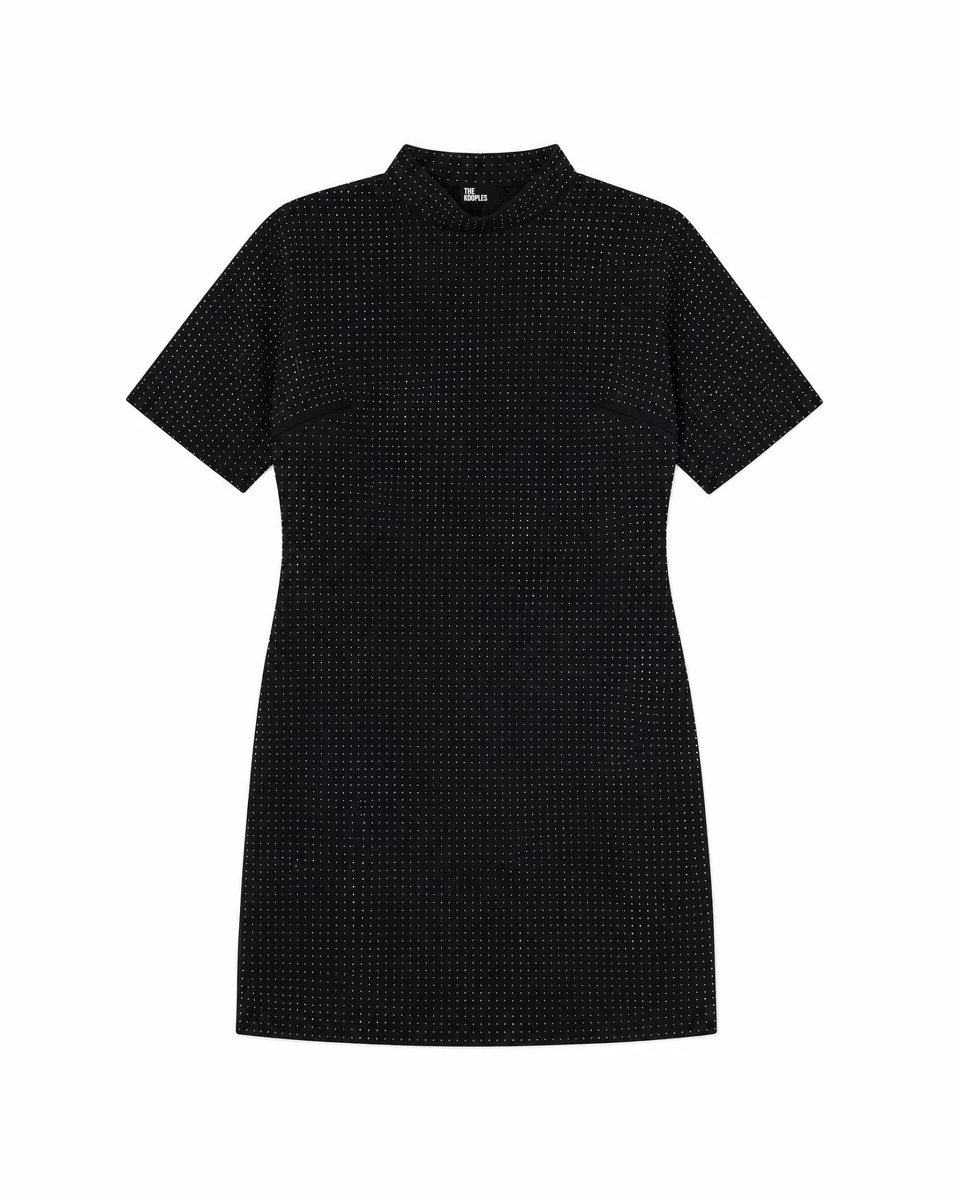 BLACK SHORT RHINESTONE DRESS - 1