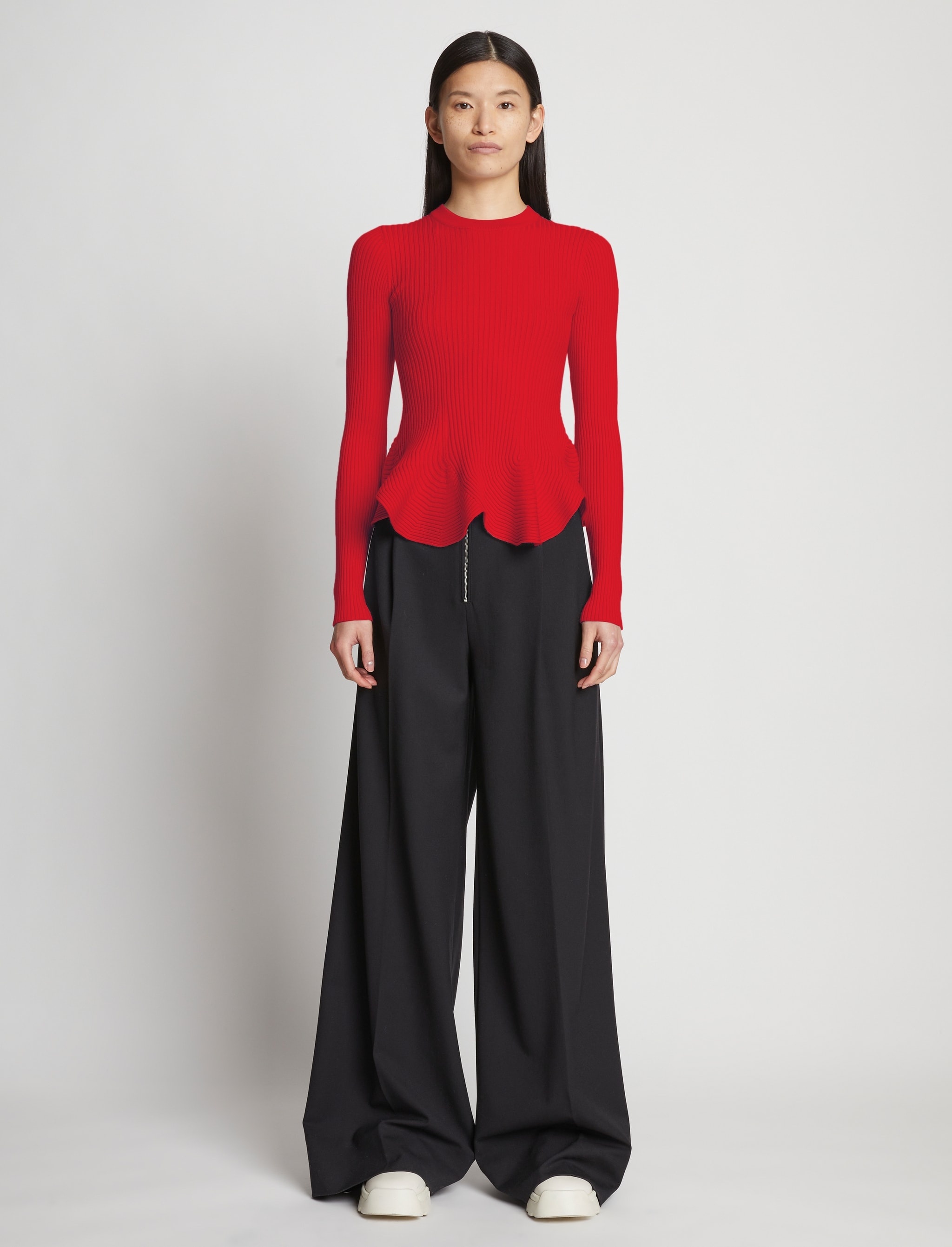 Fluted Rib Knit Peplum Sweater - 3
